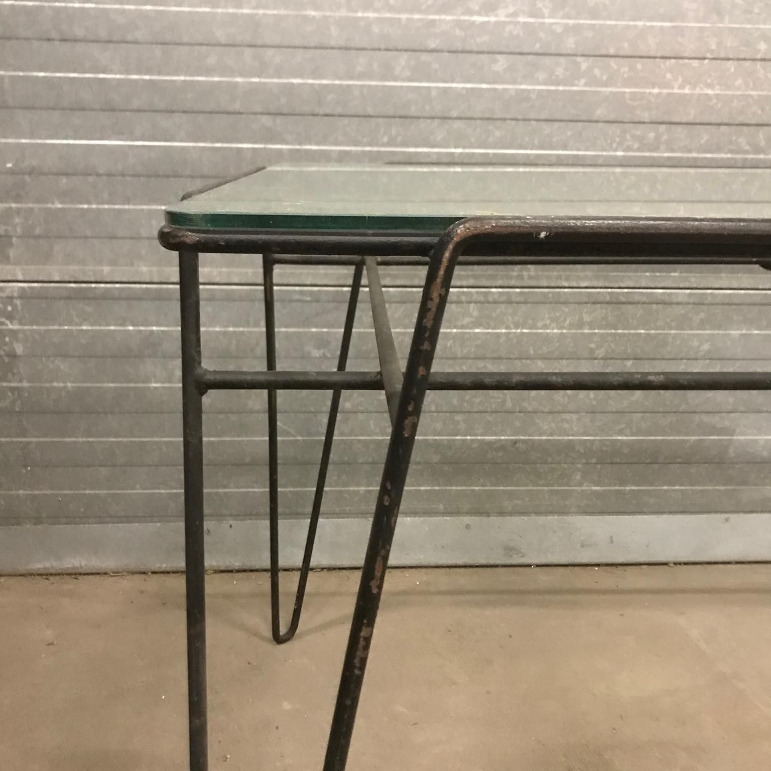 Furniture Super Elegant Dining Table, Black Metal Hairpin Legs And Glass Top, Circa 1960 photo