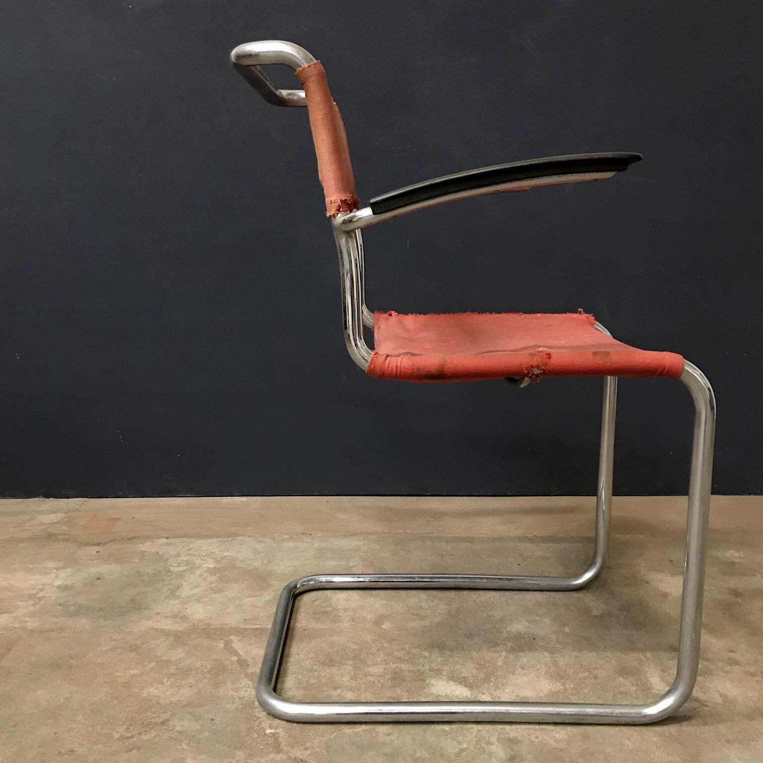 1930, W.H. Gispen, For Gispen Culemborg, Dining Chair No. 204 In Red Canvas photo furniture