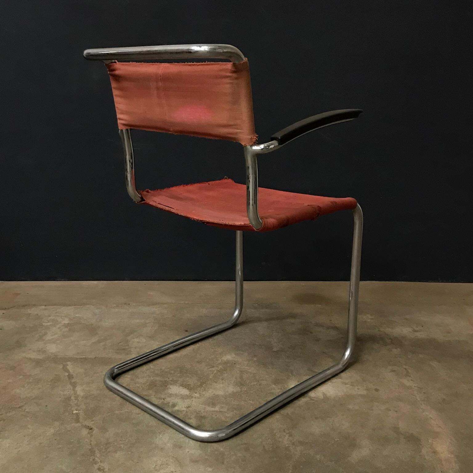 1930, W.H. Gispen, For Gispen Culemborg, Dining Chair No. 204 In Red Canvas photo Furniture