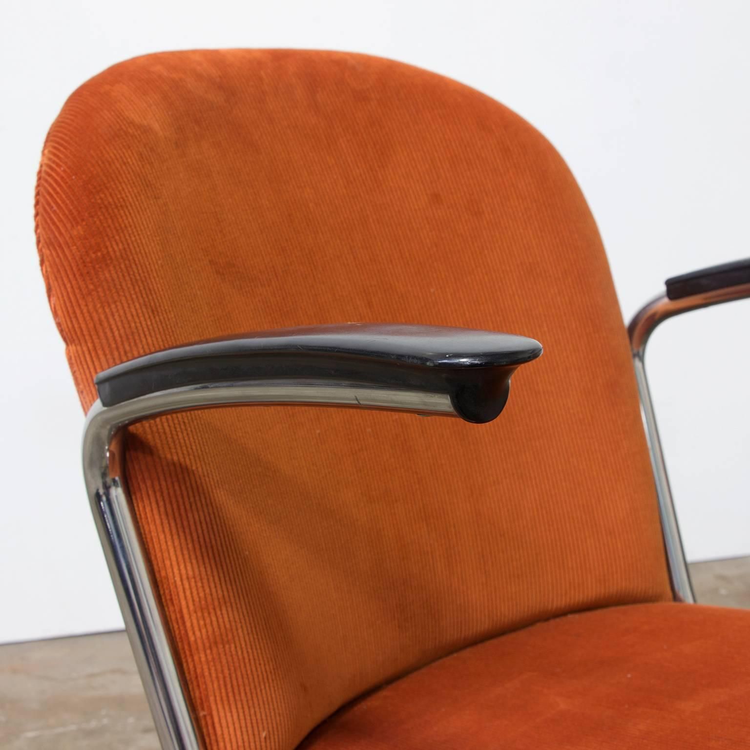 1935, W.H. Gispen By Gispen Culemborg, 413 Easy Chair In Terra Corduroi Fabric photo buy