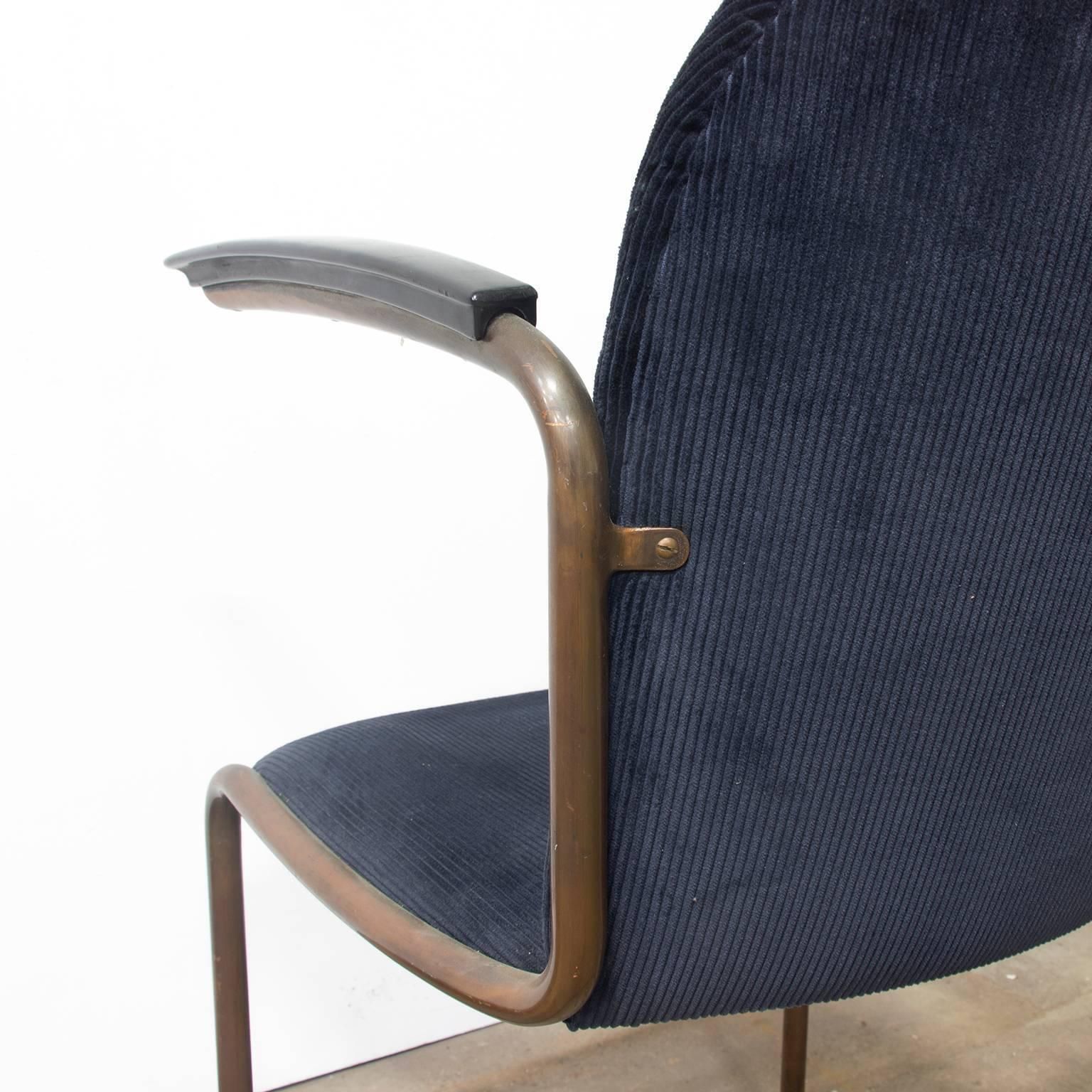 1935, W.H. Gispen For Gispen, Copper, 413r Side Chair In Blue Corduroi Fabric photo buy