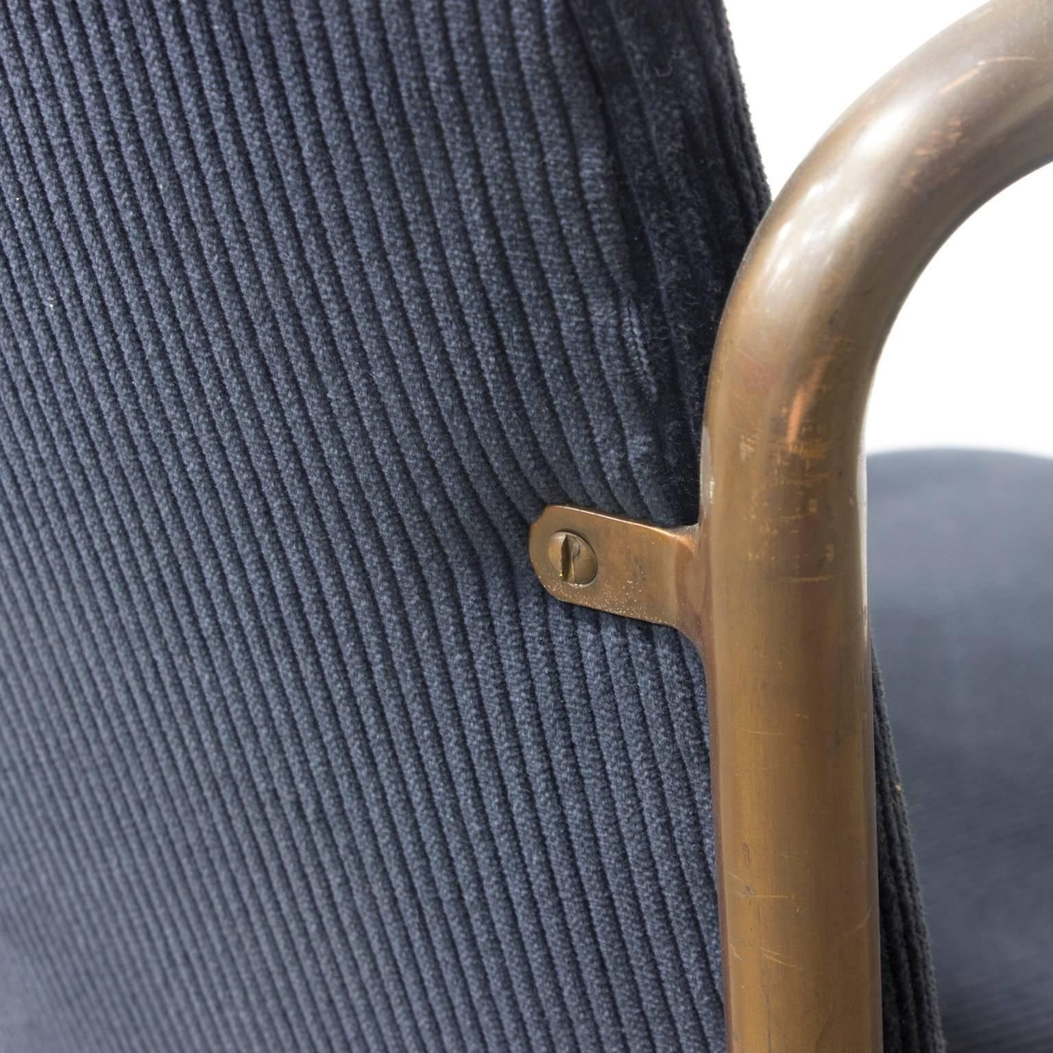 1935, W.H. Gispen For Gispen, Copper, 413r Side Chair In Blue Corduroi Fabric photo vintage