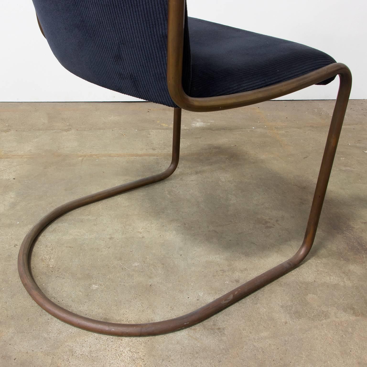 photo furniture 1935, W.H. Gispen For Gispen, Copper, 413r Side Chair In Blue Corduroi Fabric