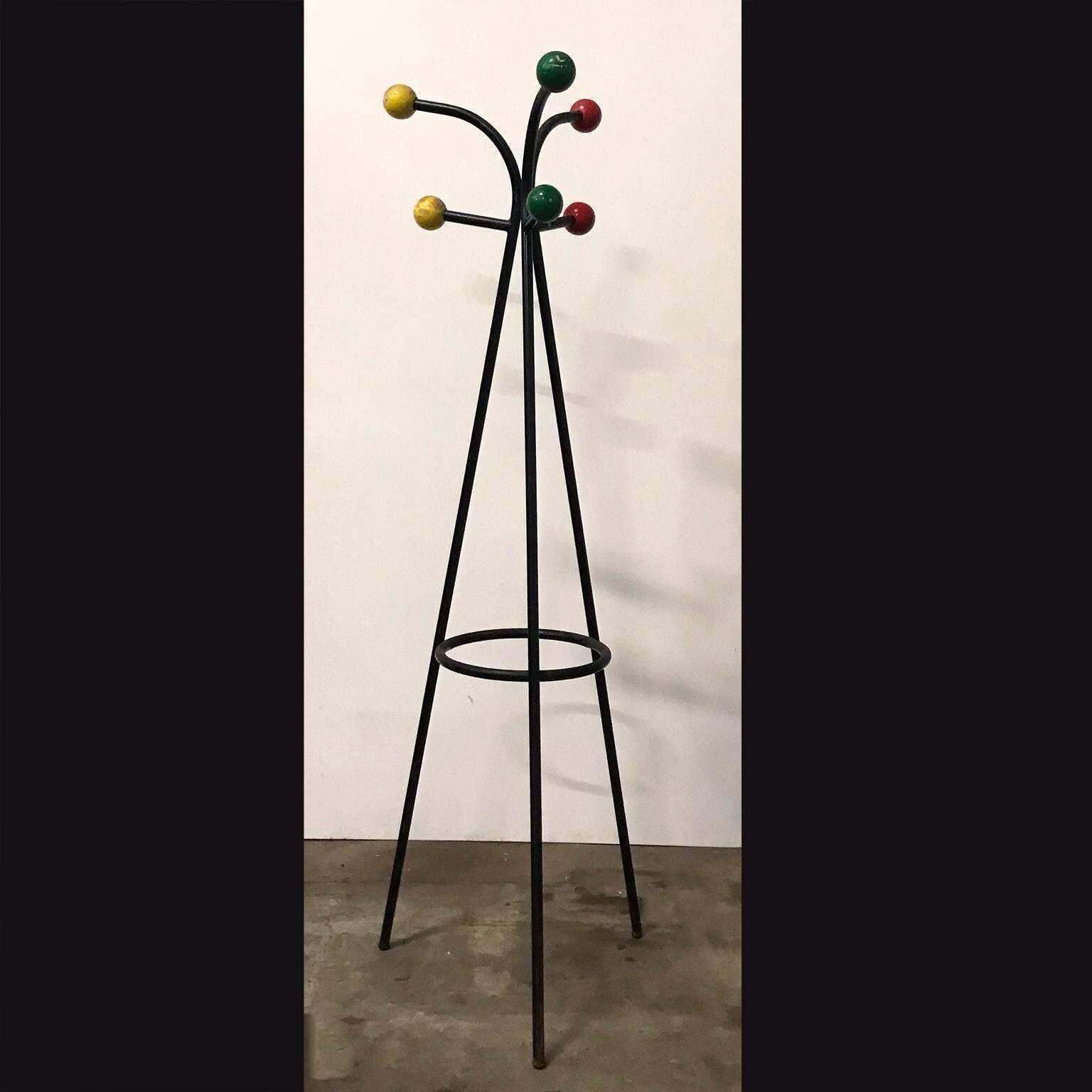 1960, Original Rare French Standing Coat Hat Stand With Colored Balls photo furniture