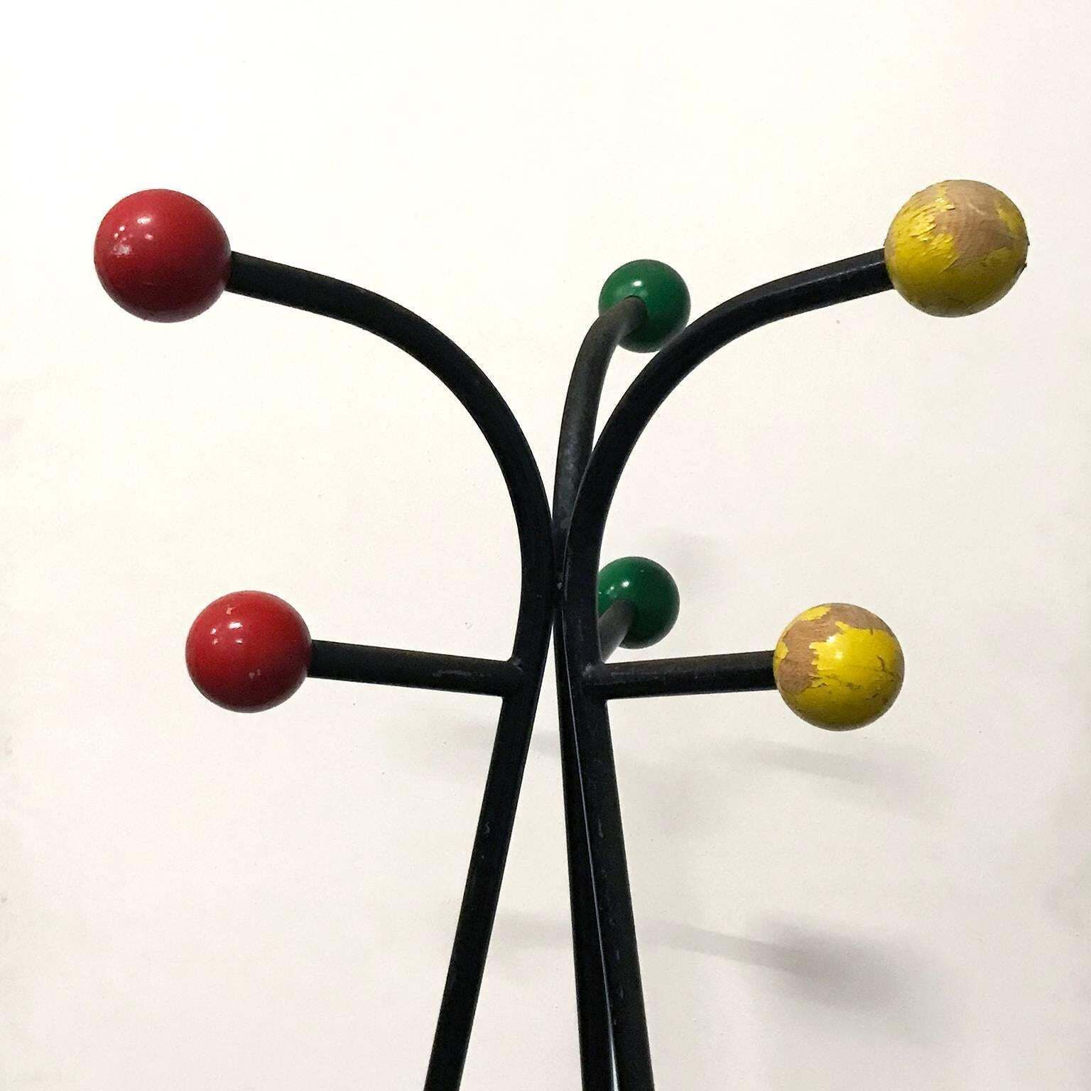 1960, Original Rare French Standing Coat Hat Stand With Colored Balls photo buy