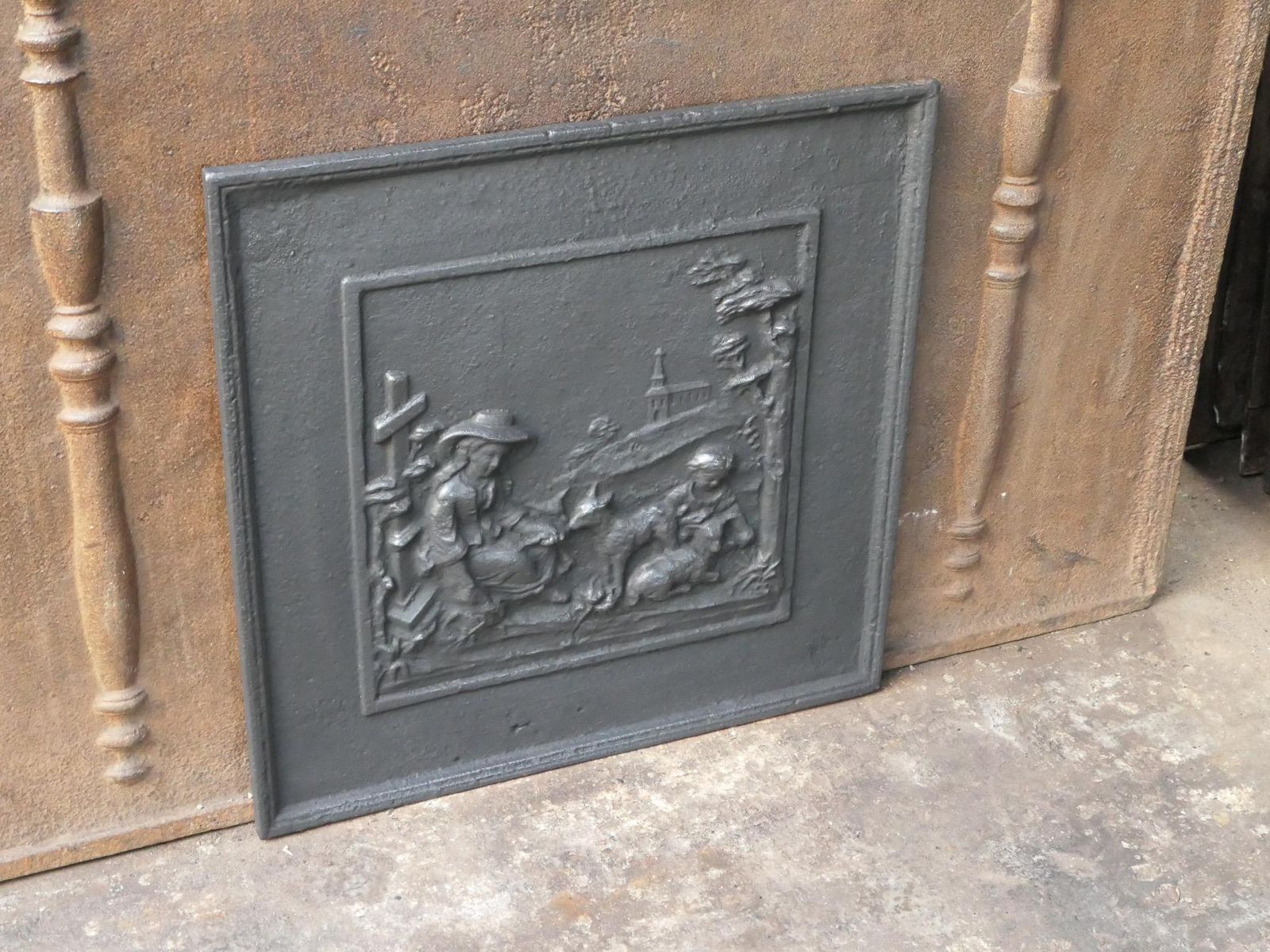 Antique French Napoleon III 'Rural Scene' Fireback / Backsplash, 19th Century photo vinterior
