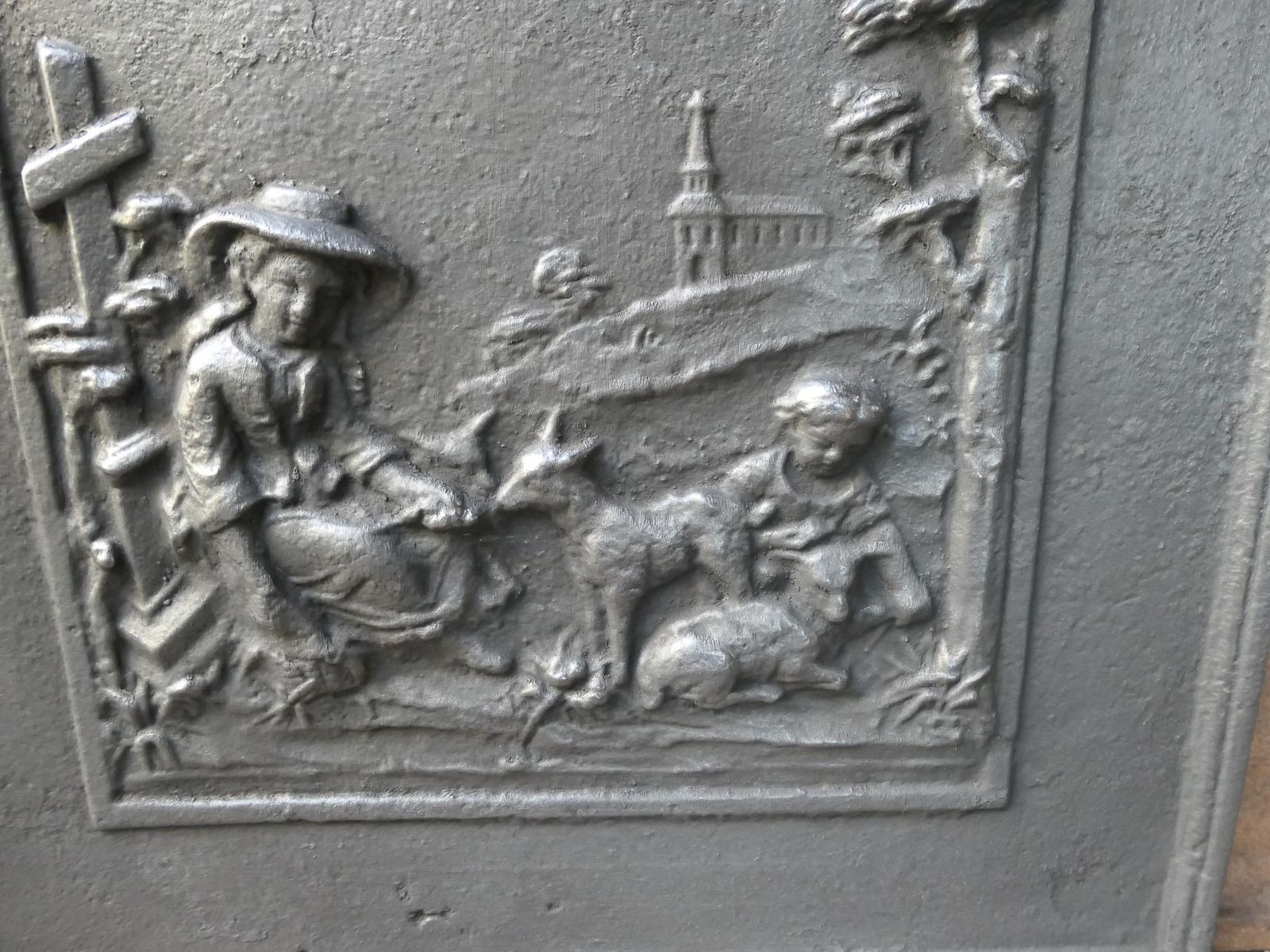 photo furniture Antique French Napoleon III 'Rural Scene' Fireback / Backsplash, 19th Century