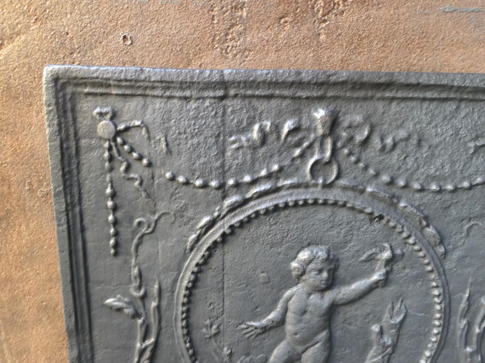 Antique French 'Cupid' Fireback / Backsplash, 18th   19th C. photo vintage