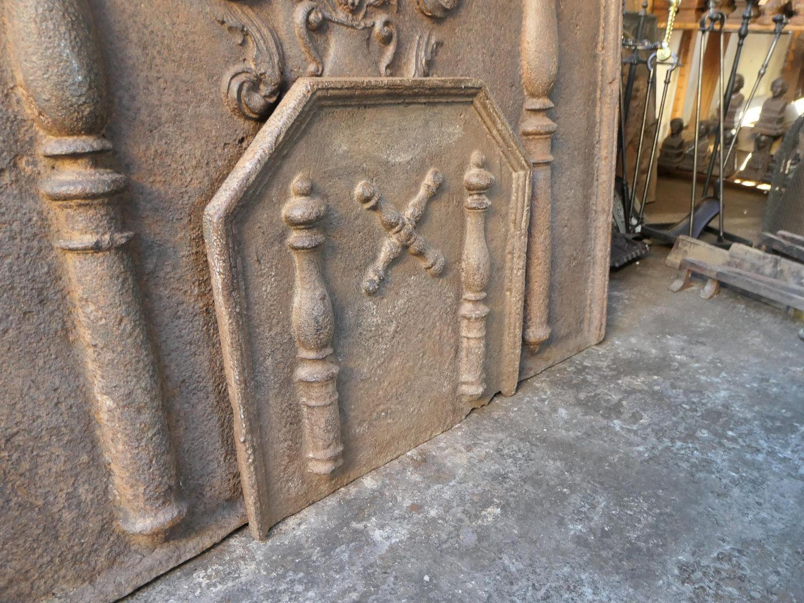 French Louis XIV 'Pillars With Saint Andrew's Cross' Fireback / Backsplash photo buy