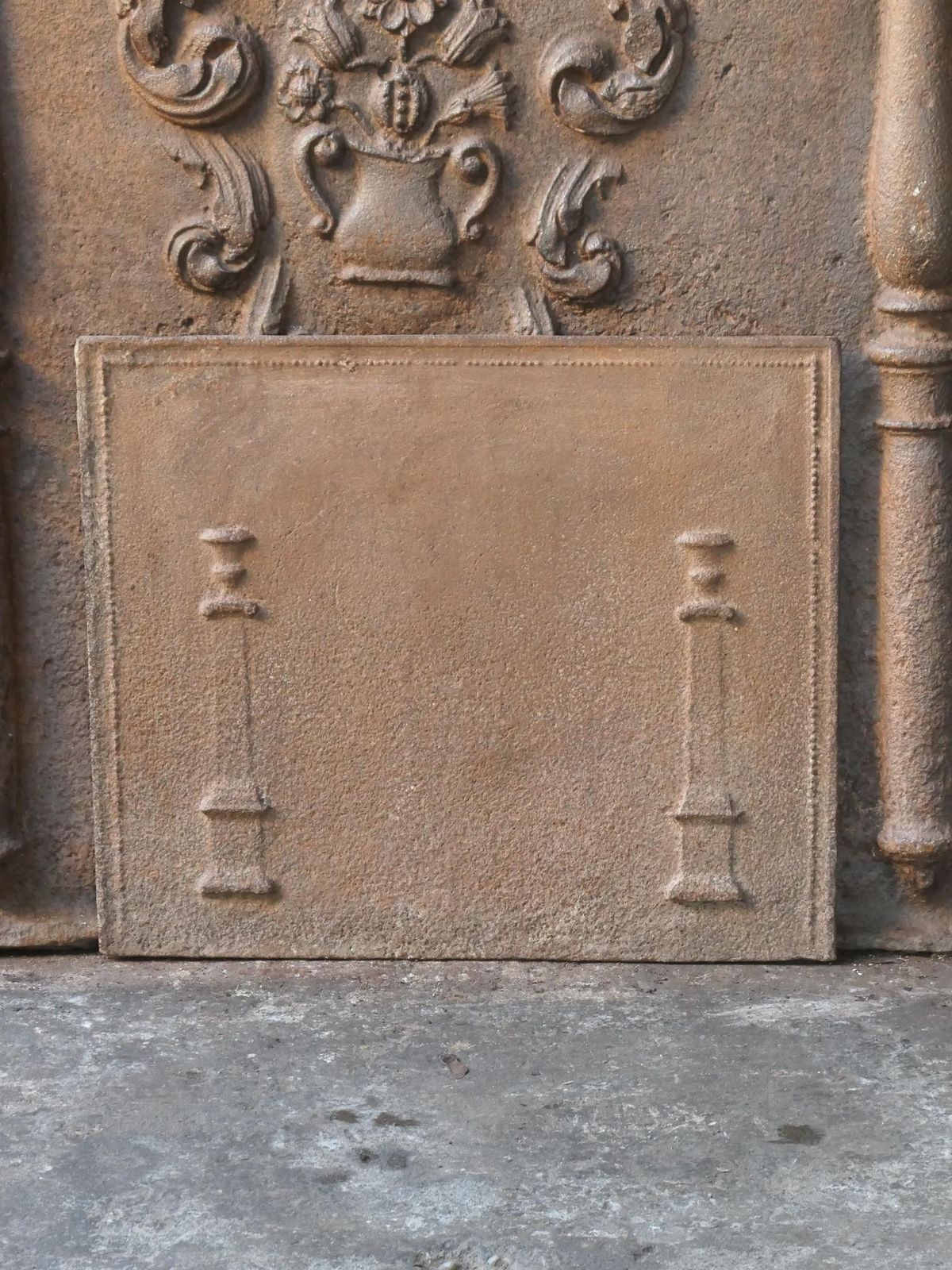 Antique French Neoclassical 'Pillars Of Freedom' Fireback /Backsplash photo furniture