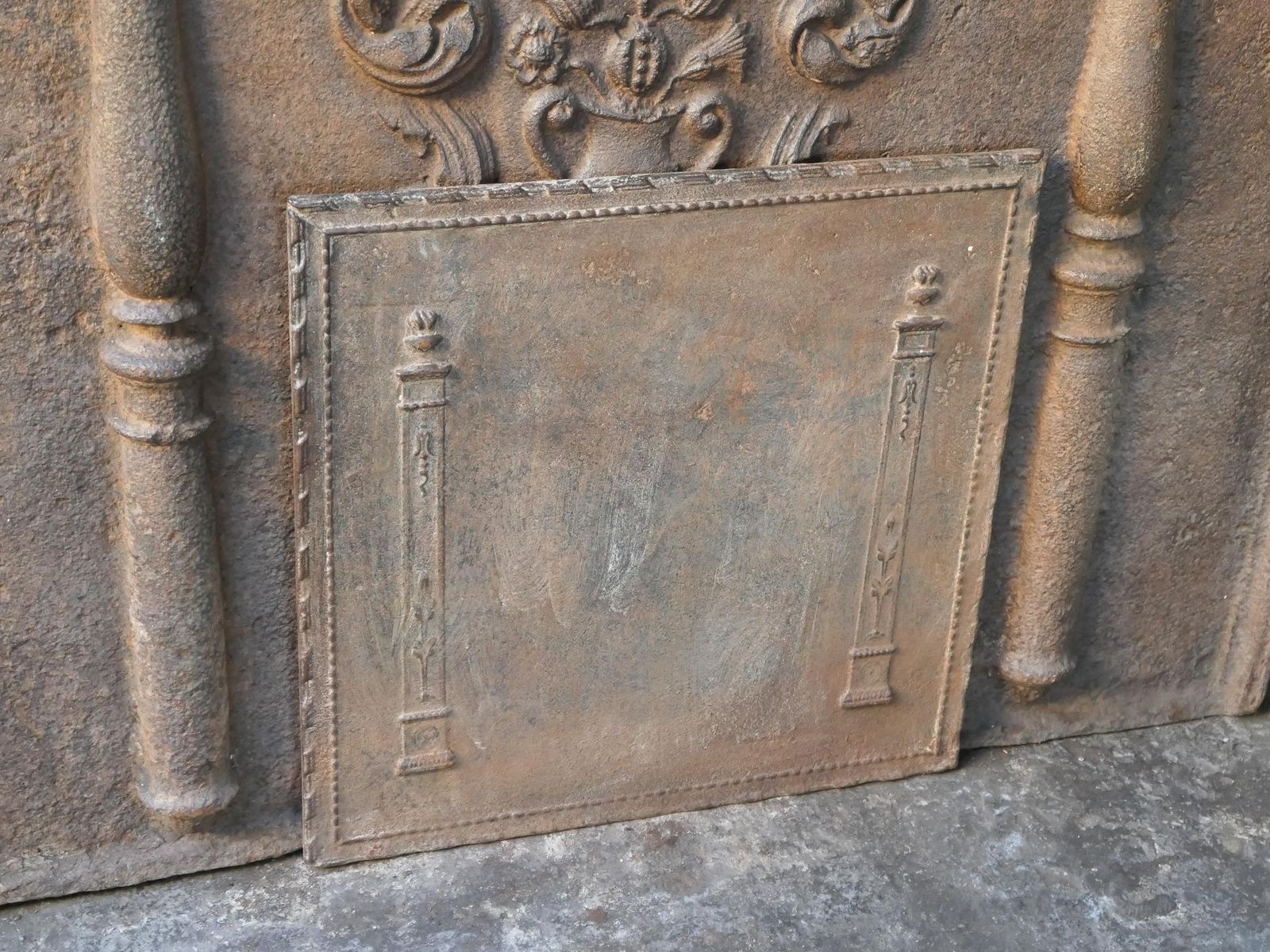 Antique French Neoclassical 'Pillars Of Freedom' Fireback / Backsplash photo Home Fixtures