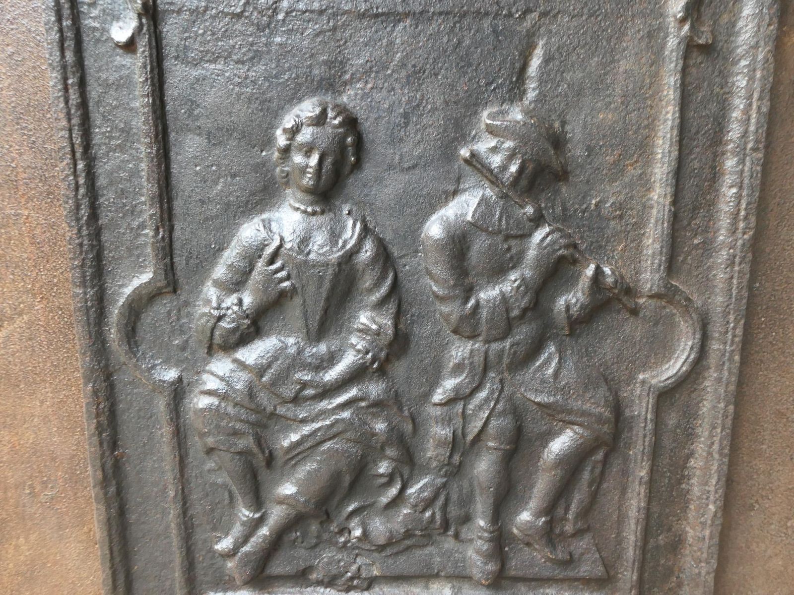18th Century French Louis XV 'Man And Woman' Fireback / Backsplash photo vintage