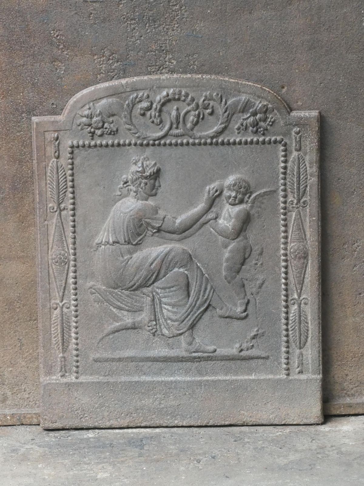 Small French Neoclassical Period 'Woman With Cupid' Fireback / Backsplash photo furniture