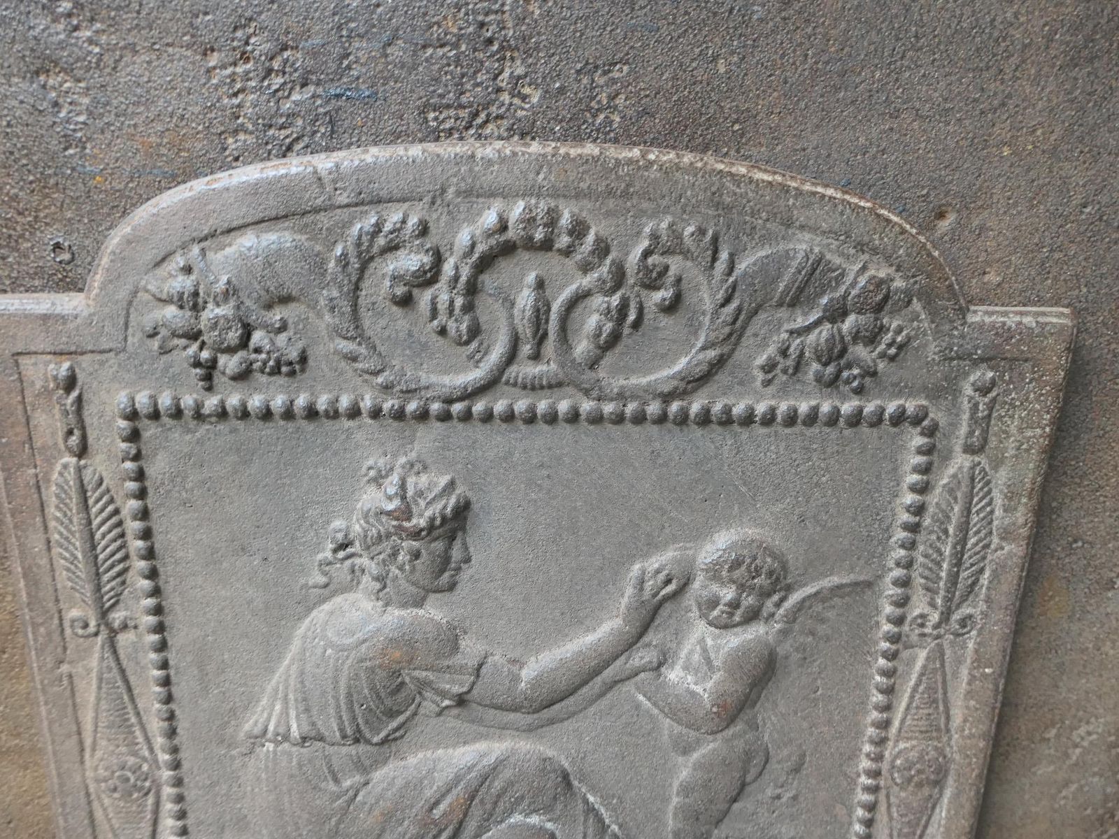 Small French Neoclassical Period 'Woman With Cupid' Fireback / Backsplash photo buy