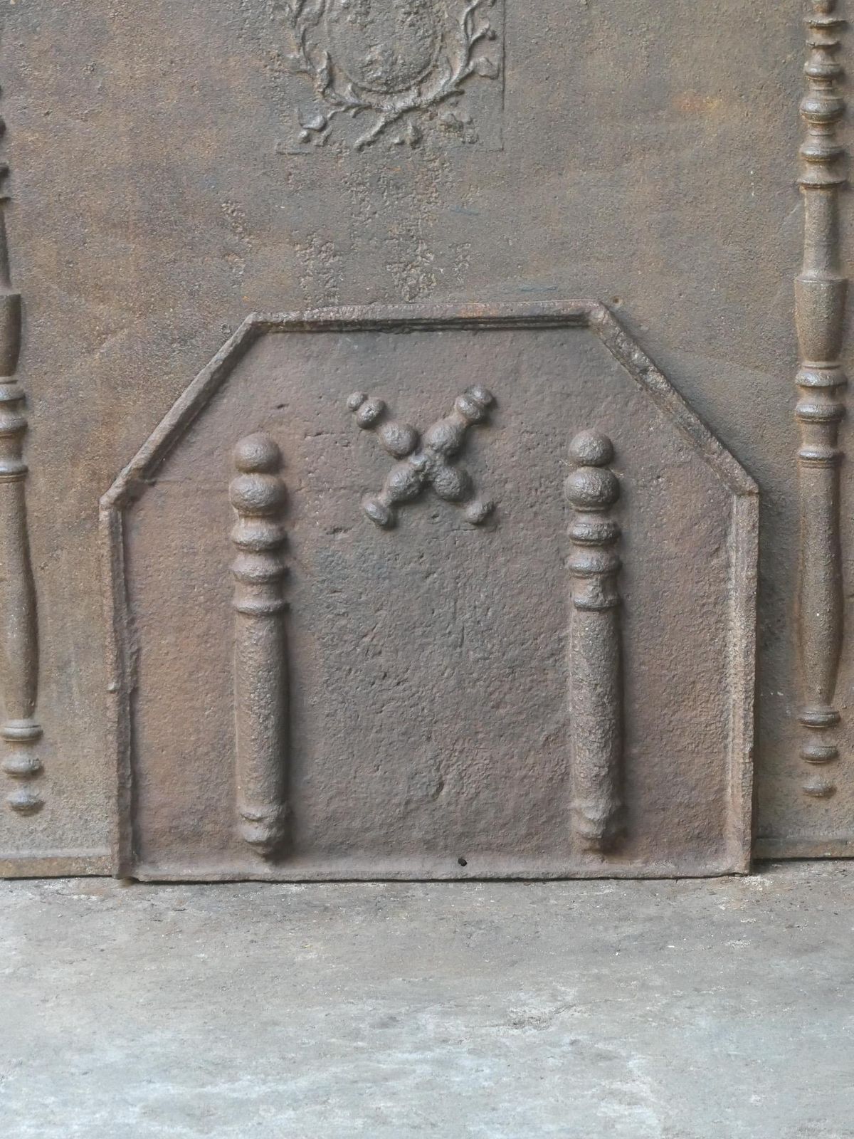 17th 18th C. Louis XIV 'Pillars With Saint Andrew's Cross' Fireback / Backsplash photo for sale