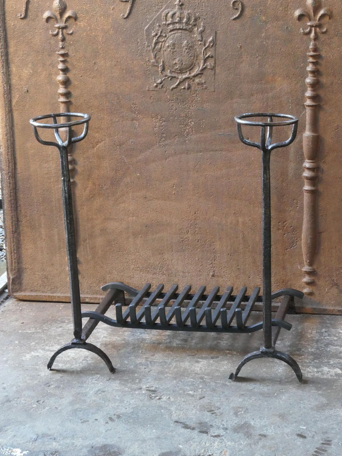 French Louis XIV Period Fireplace Andirons Or Fire Grate, 17th Century photo Home Fixtures