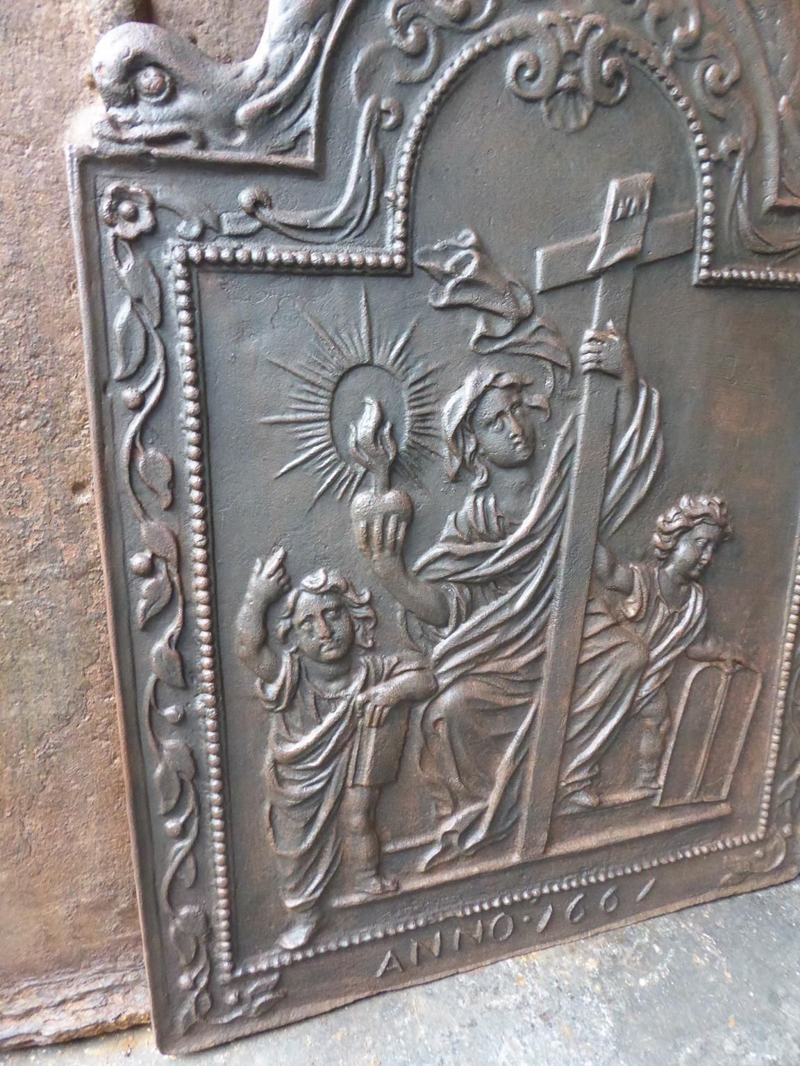 Antique French Louis XIII Style 'Faith' Fireback / Backsplash photo 593.0