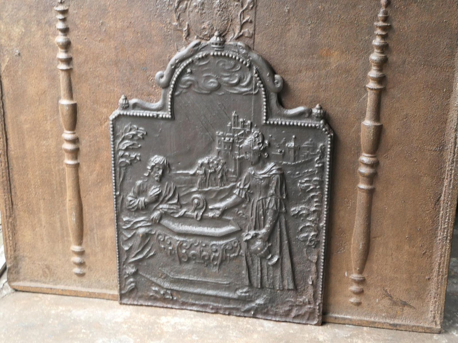 Antique German 'Jacobian Well' Fireback / Backsplash, 17th 18th Century photo vinterior