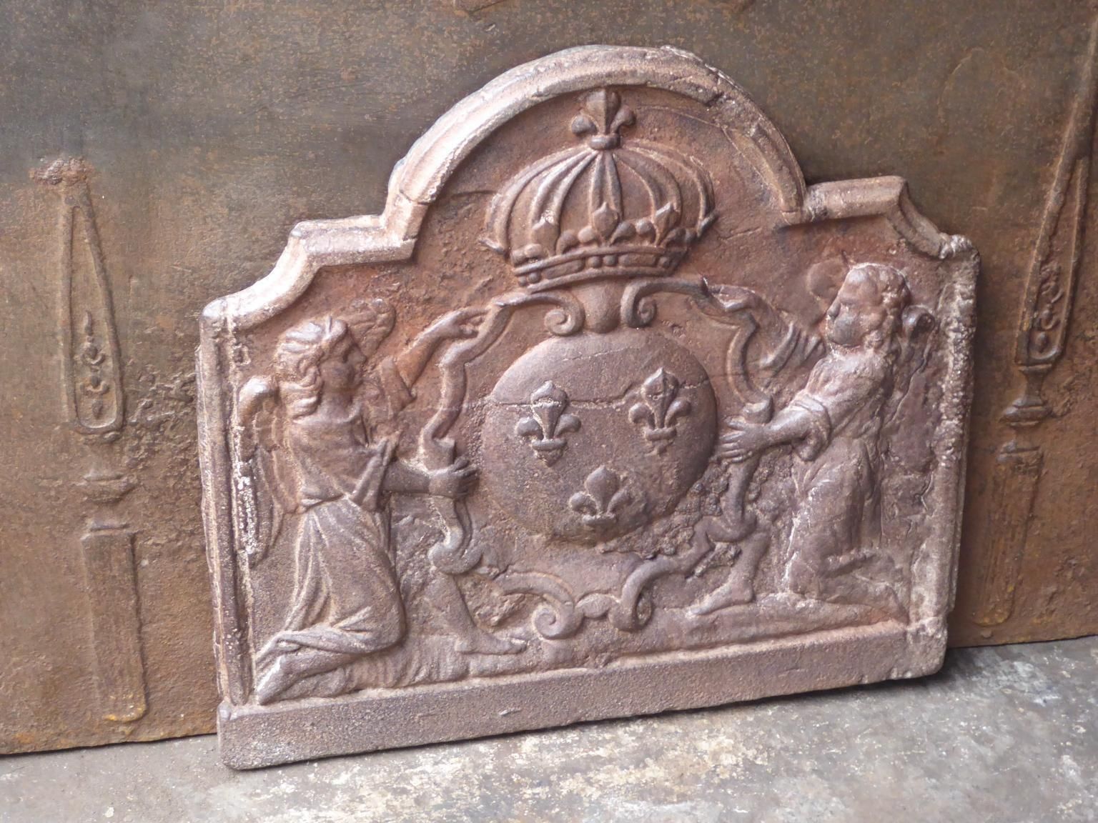 Antique French Fireback / Backsplash With Arms Of France, 17th 18th Century photo for sale