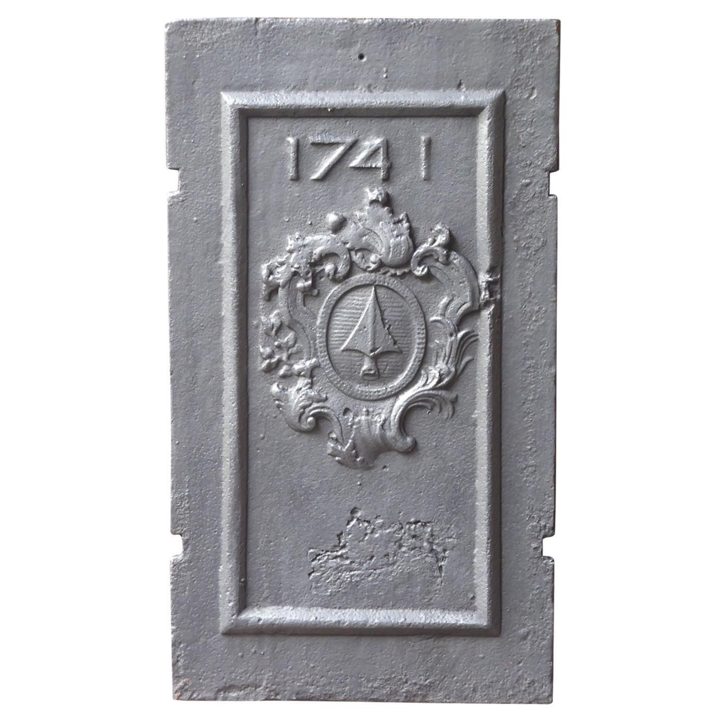 French Louis XIV 'Coat Of Arms' Fireback / Backsplash, Dated 1741