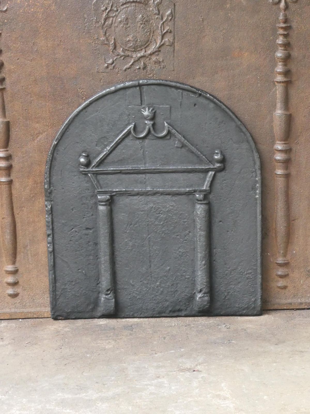 French Gothic 'Pillars And Pediment' Fireback, 17th Century photo for sale