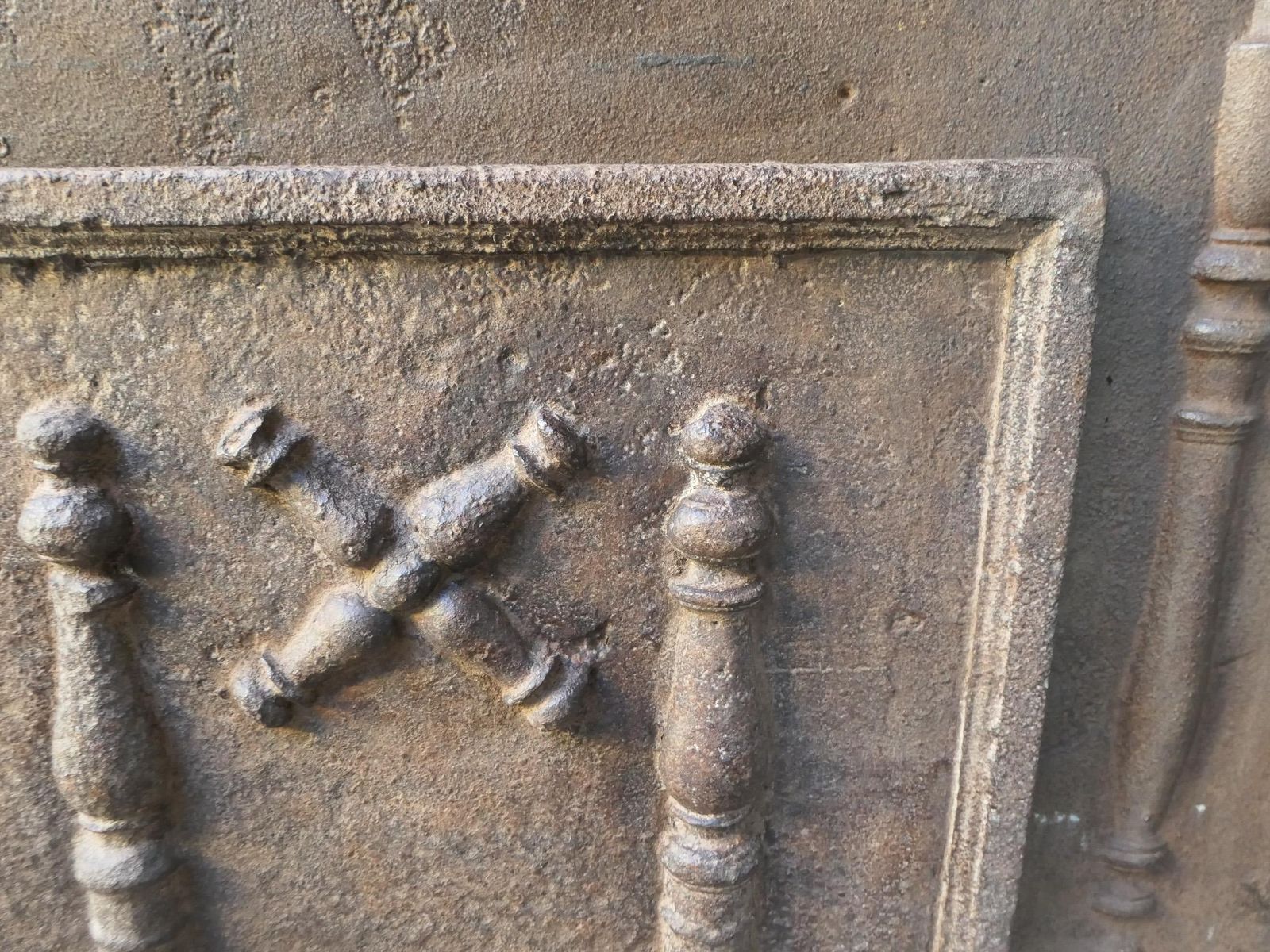 18th C. Louis XIV 'Pillars With Saint Andrew's Cross' Fireback / Backsplash photo vintage