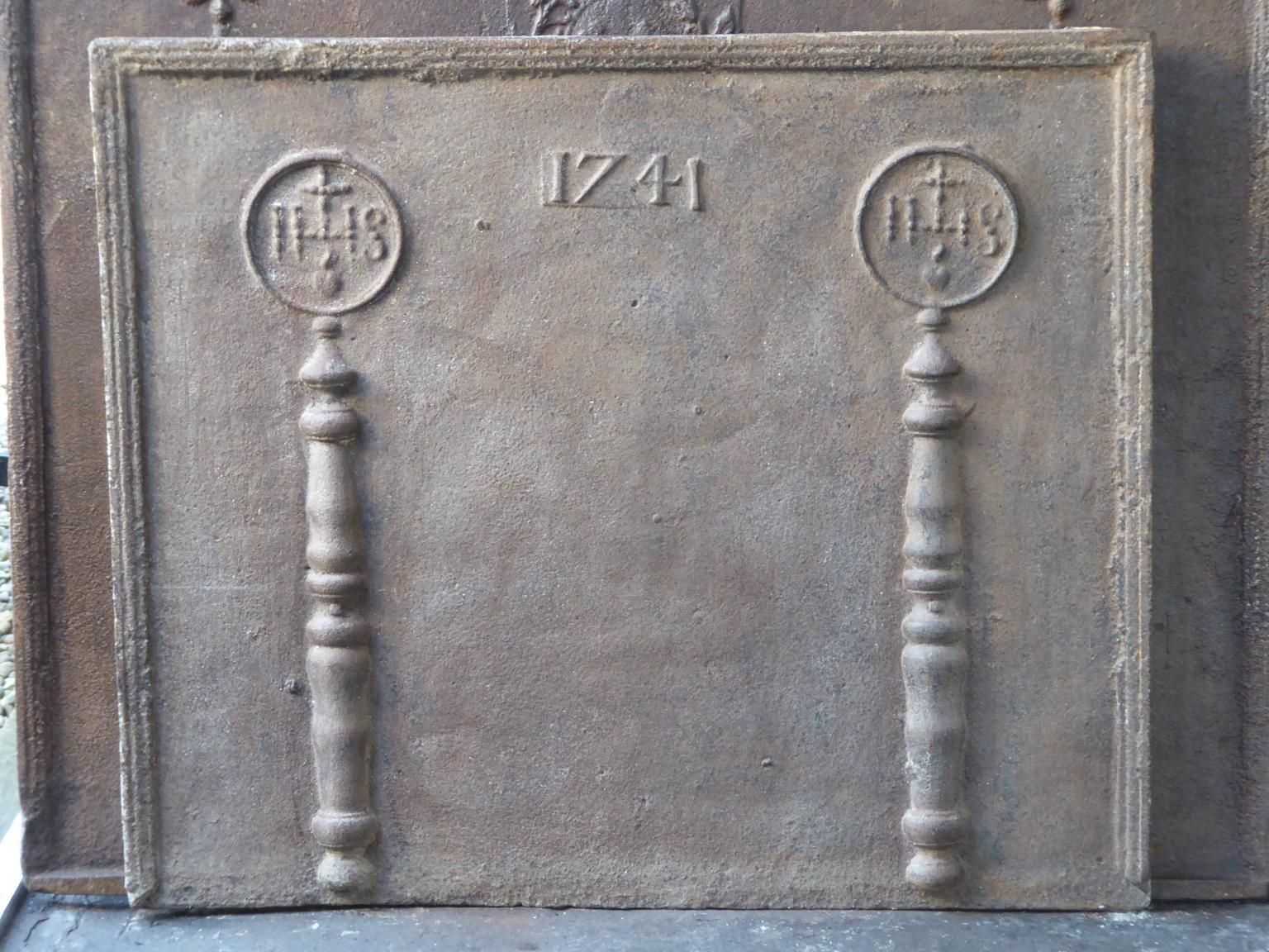 18th Century French Fireback / Backsplash 'Pillars With Medieval Ihs Monograms' photo furniture