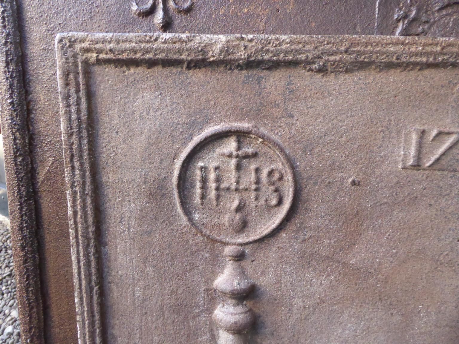 18th Century French Fireback / Backsplash 'Pillars With Medieval Ihs Monograms' photo Home Fixtures