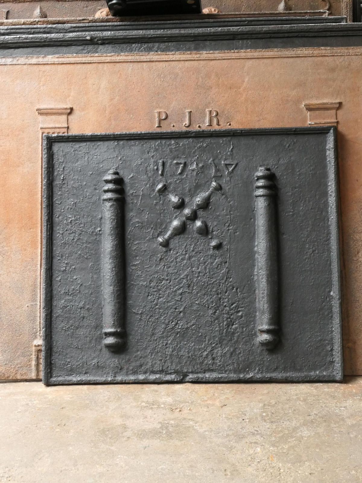 Antique Louis XIV 'Pillars With Saint Andrew's Cross' Fireback / Backsplash photo for sale