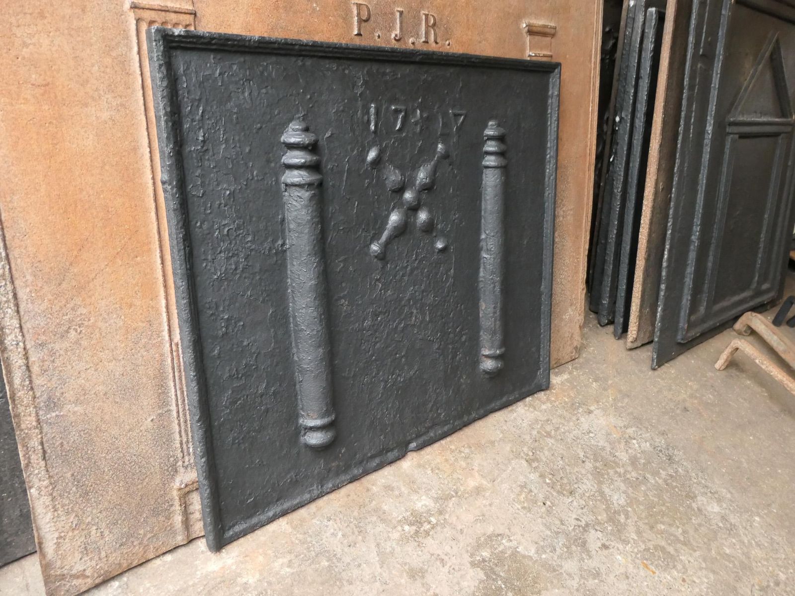 photo buy Antique Louis XIV 'Pillars With Saint Andrew's Cross' Fireback / Backsplash