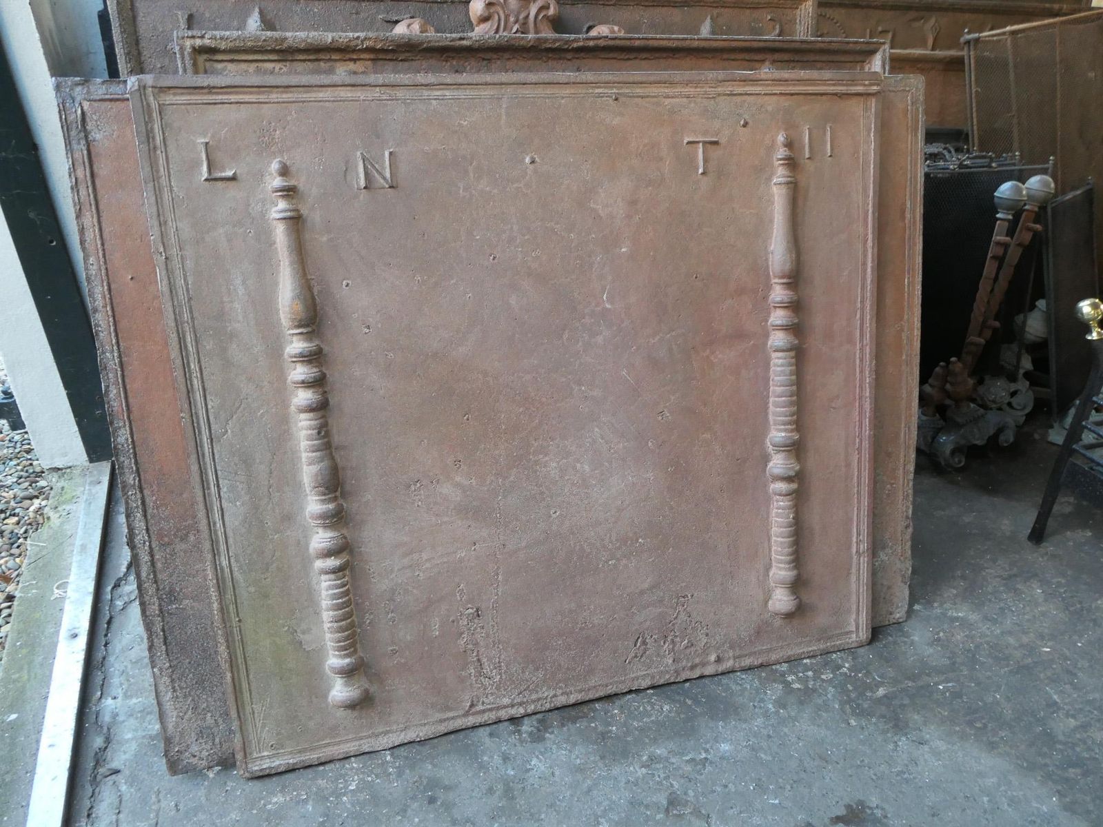 Home Fixtures Antique French Fireback / Backsplash With Pillars Of Hercules, 18th Century photo