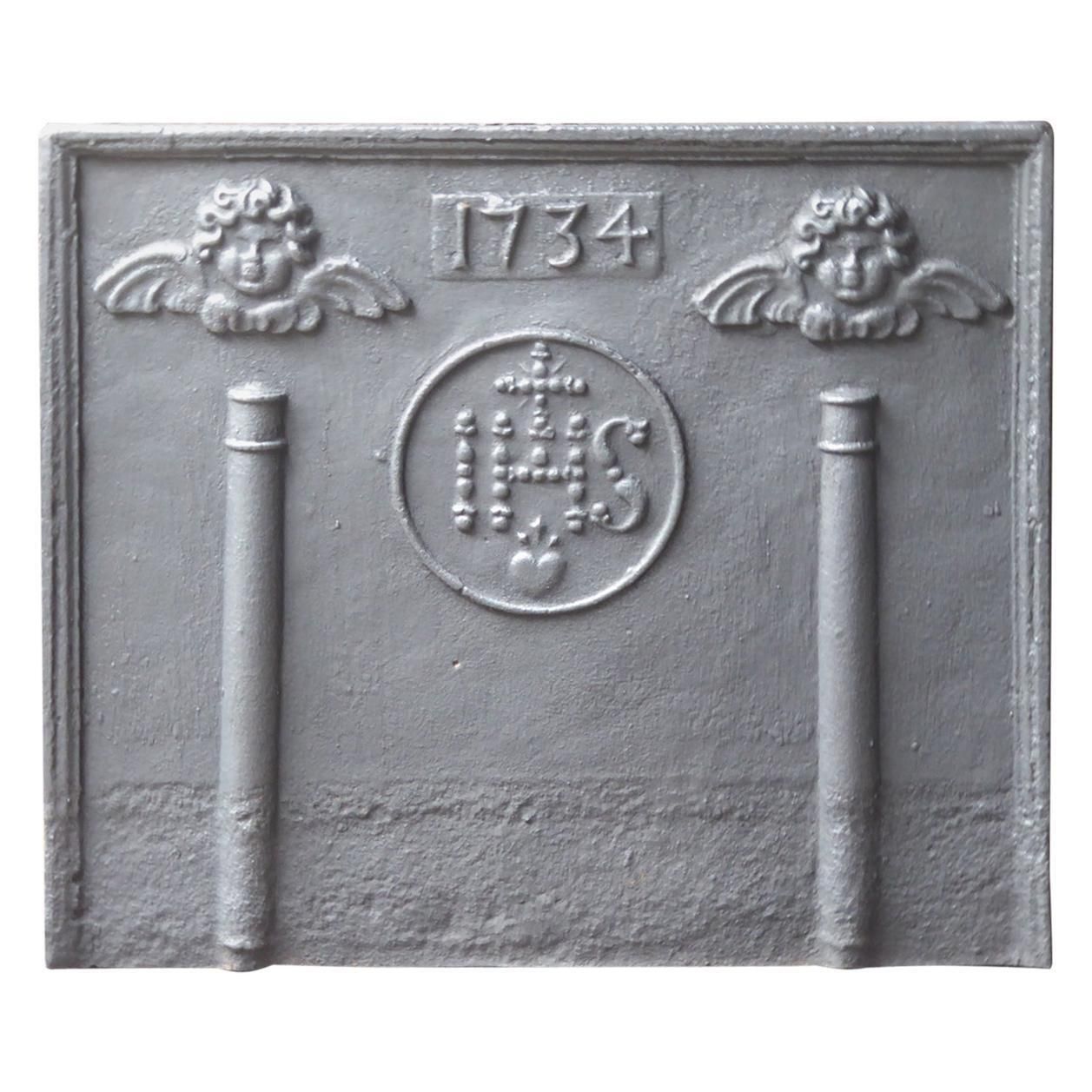18th Century French Fireback / Backsplash Pillars With Medieval Ihs Monogram