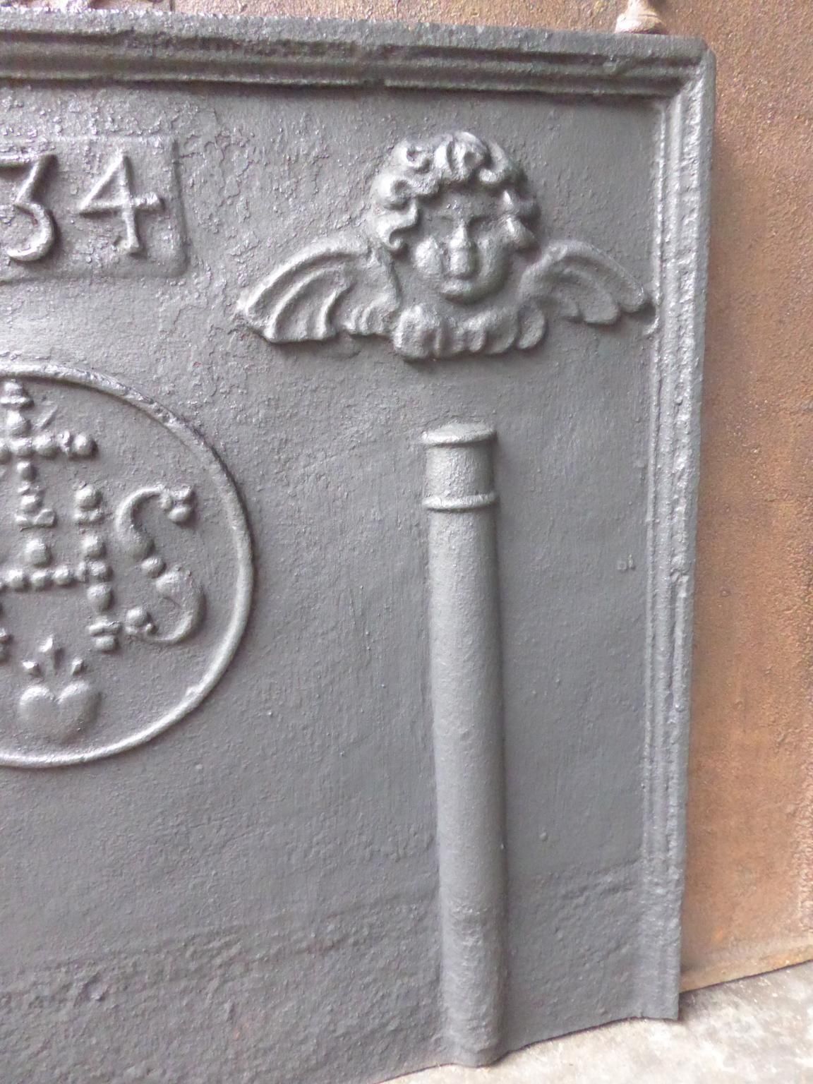 18th Century French Fireback / Backsplash Pillars With Medieval Ihs Monogram photo buy