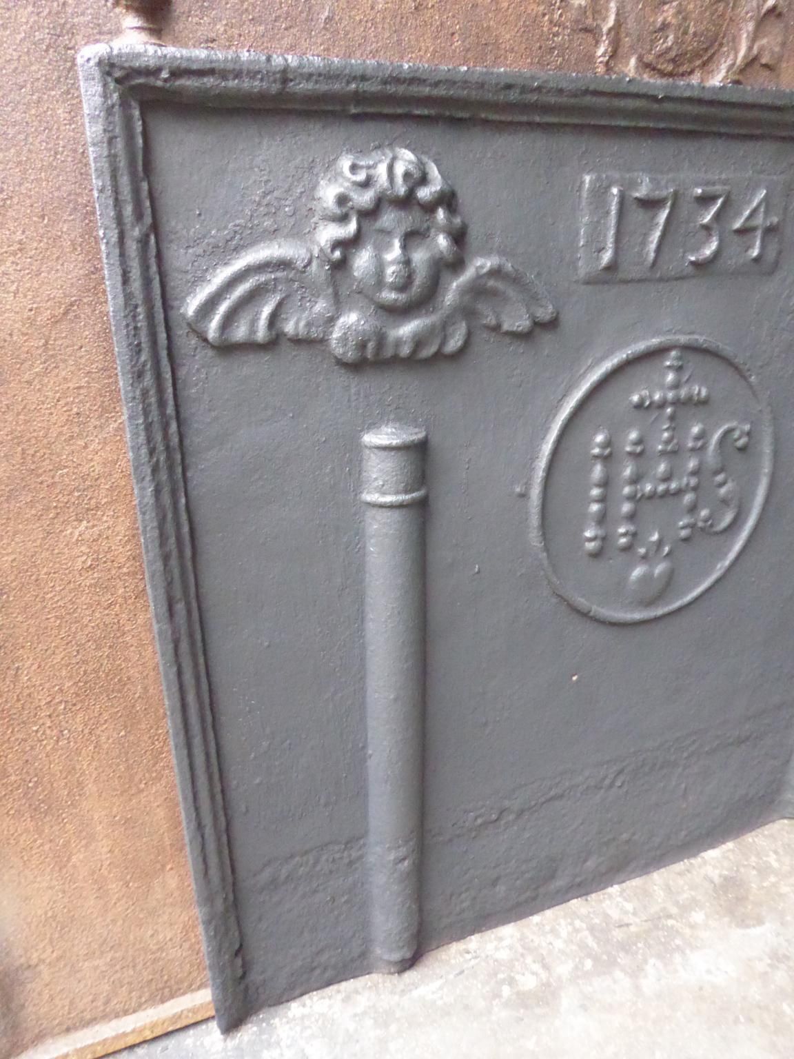 18th Century French Fireback / Backsplash Pillars With Medieval Ihs Monogram photo vintage