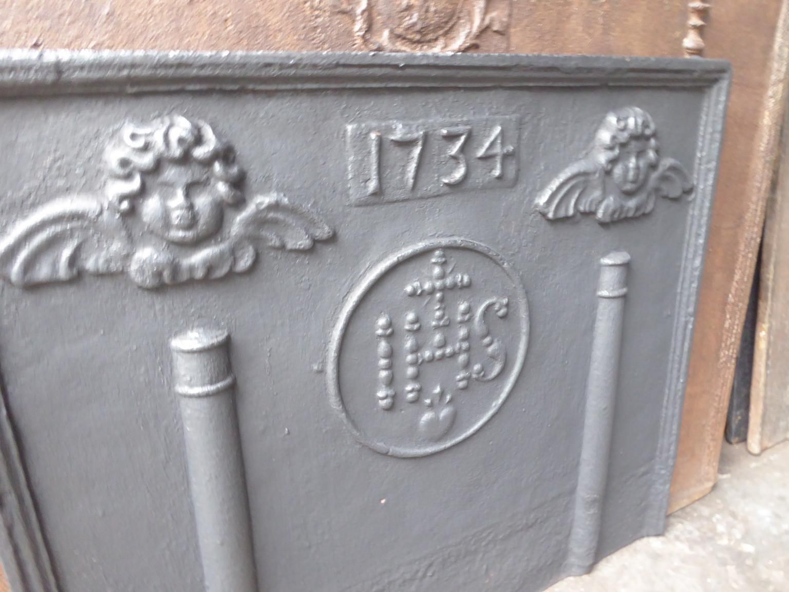 photo furniture 18th Century French Fireback / Backsplash Pillars With Medieval Ihs Monogram