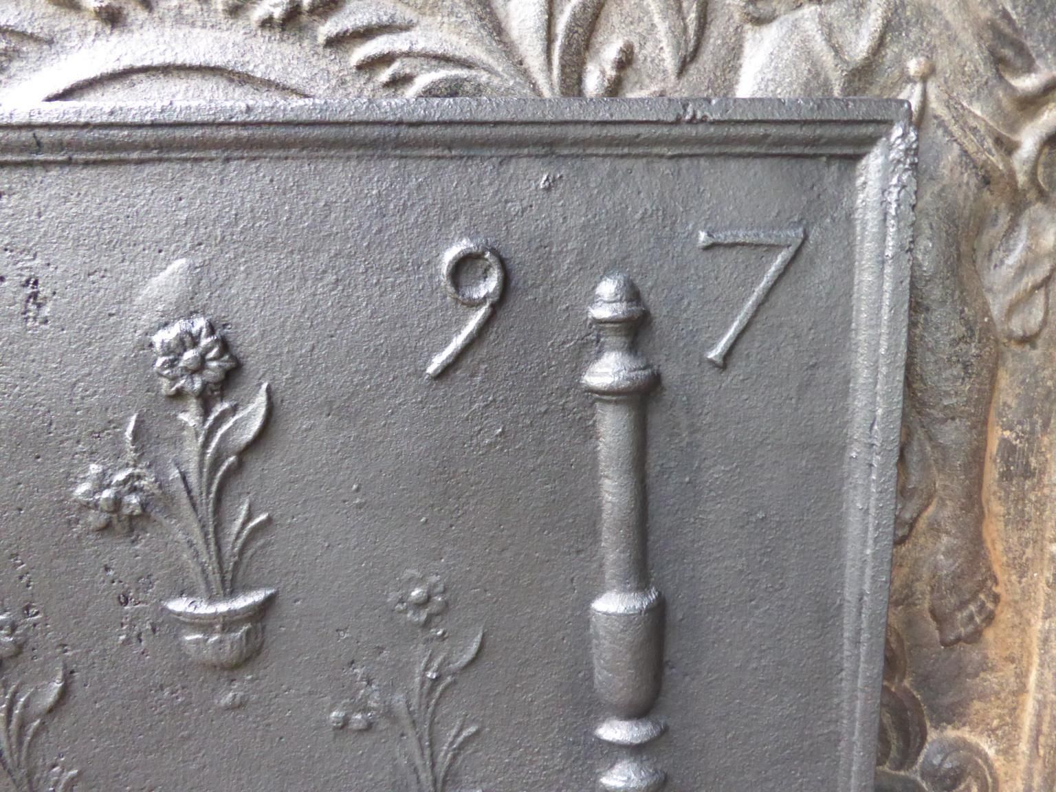 18th Century French Fireback / Backsplash 'Pillars With Flower Vases' photo 1173.0