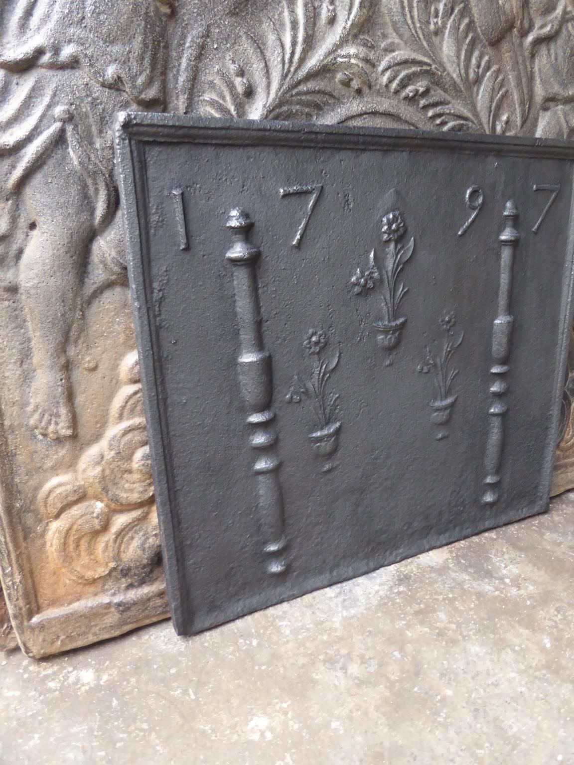 18th Century French Fireback / Backsplash 'Pillars With Flower Vases' photo vintage