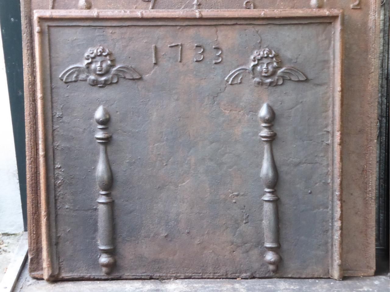 Large Fireback / Backsplash With Pillars Of Hercules With Angels, Dated 1733 photo 1088.0