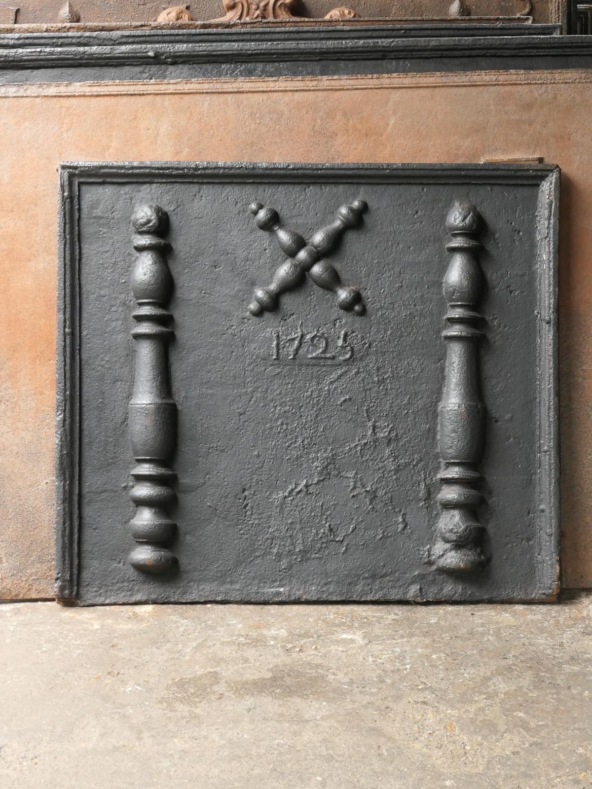Antique Louis XIV 'Pillars With Saint Andrew's Cross' Fireback / Backsplash photo Home Fixtures