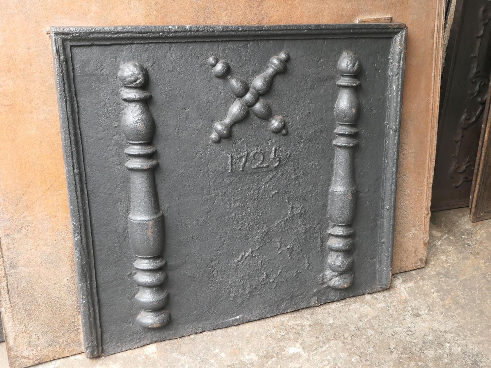 Antique Louis XIV 'Pillars With Saint Andrew's Cross' Fireback / Backsplash photo vintage