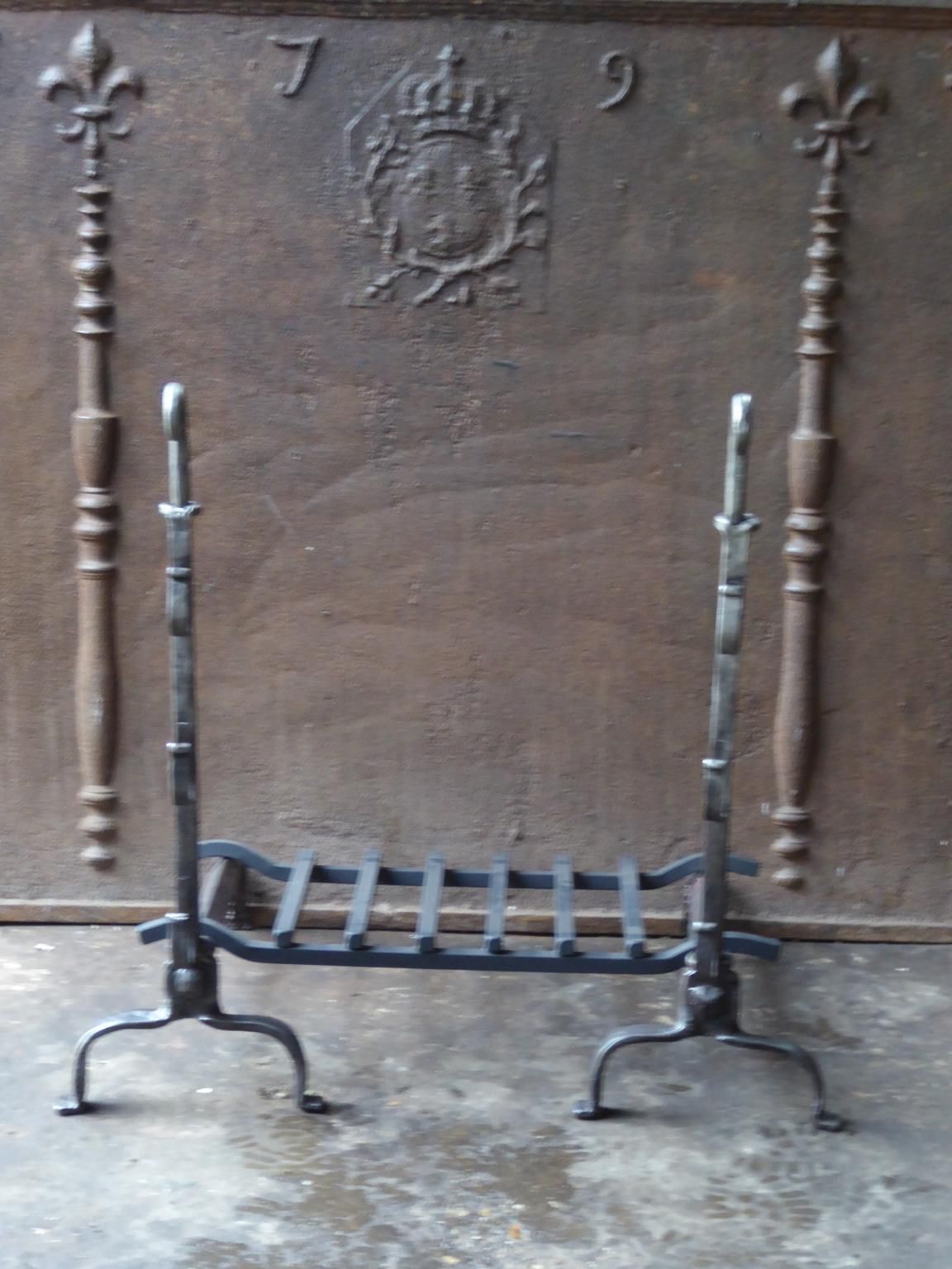 Large French Louis XIII Period Fireplace Grate Or Fire Basket, 17th Century photo for sale