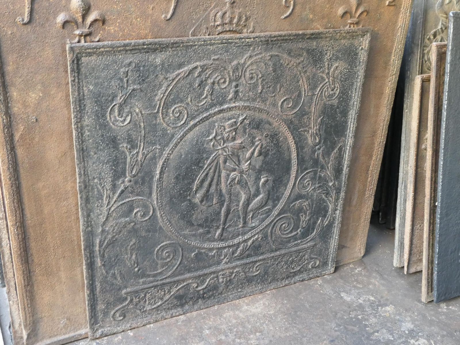 Antique French Neoclassical 'Mercury' Fireback, 18th   19th Century photo buy