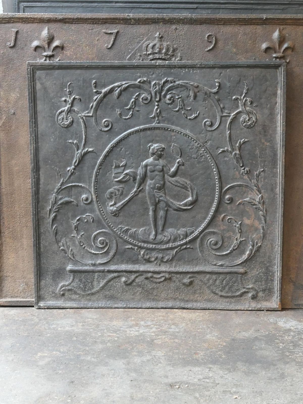 Antique French Fireback / Backsplash With The Goddess Venus, 18th Century photo for sale