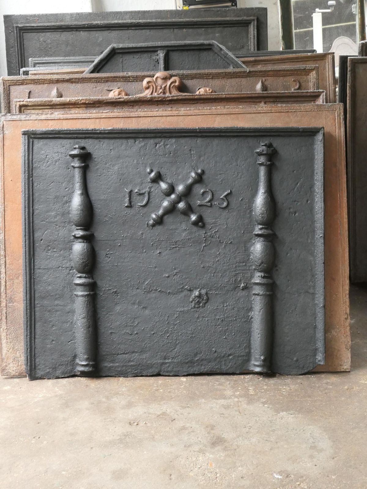 Antique Louis XIV 'Pillars With Saint Andrew's Cross' Fireback / Backsplash photo furniture