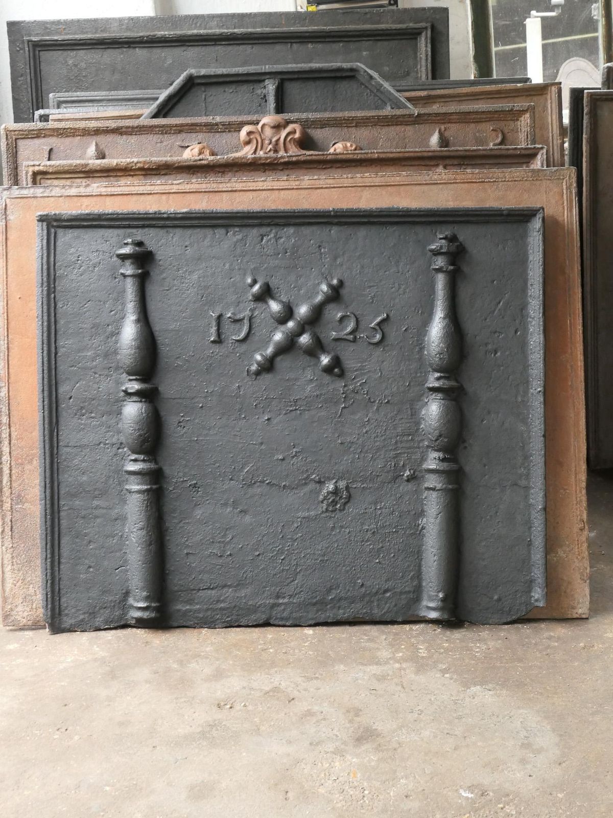 Antique Louis XIV 'Pillars With Saint Andrew's Cross' Fireback / Backsplash photo for sale