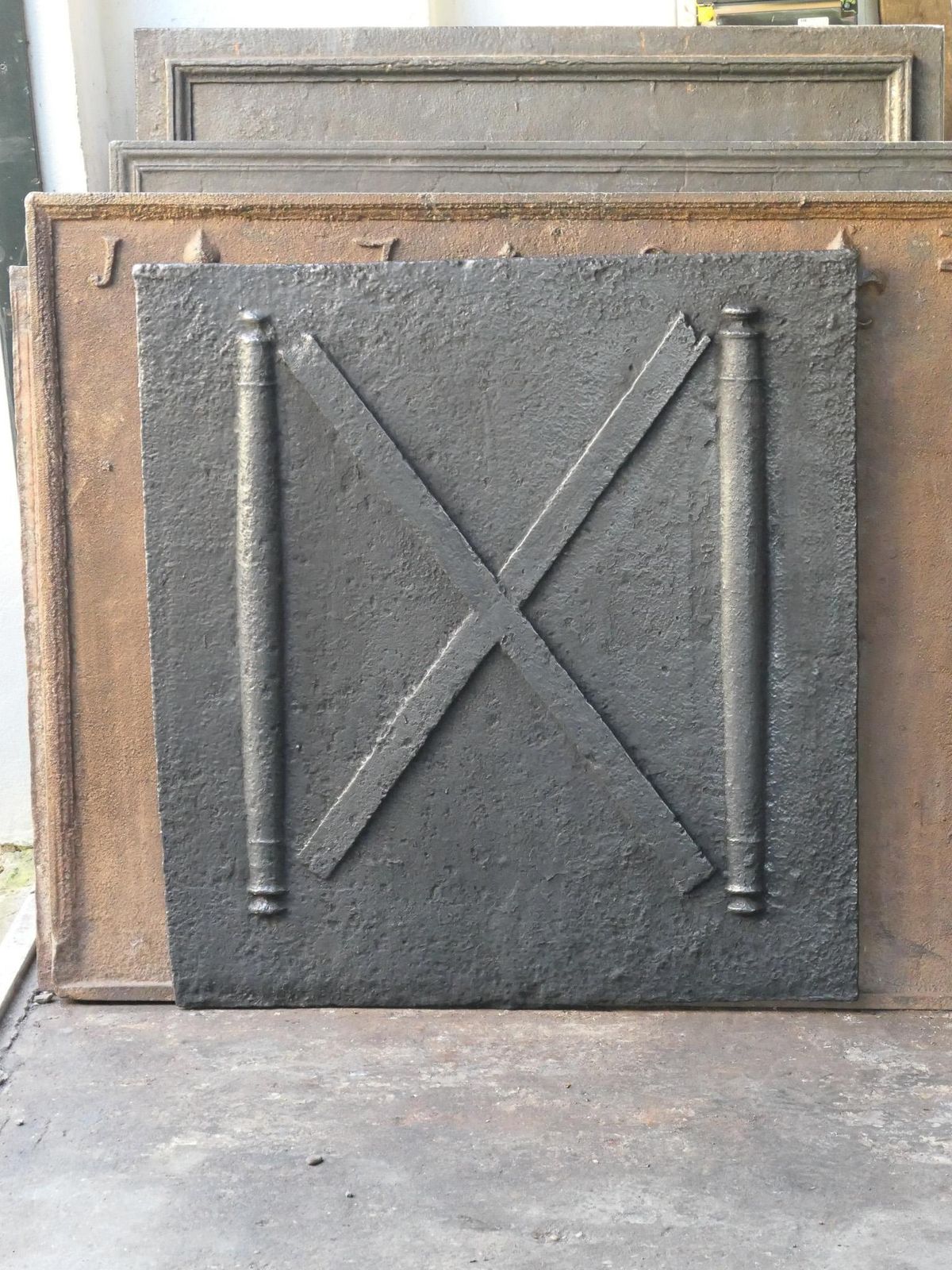 18th C. Louis XIV 'Pillars With Saint Andrew's Cross' Fireback / Backsplash photo for sale