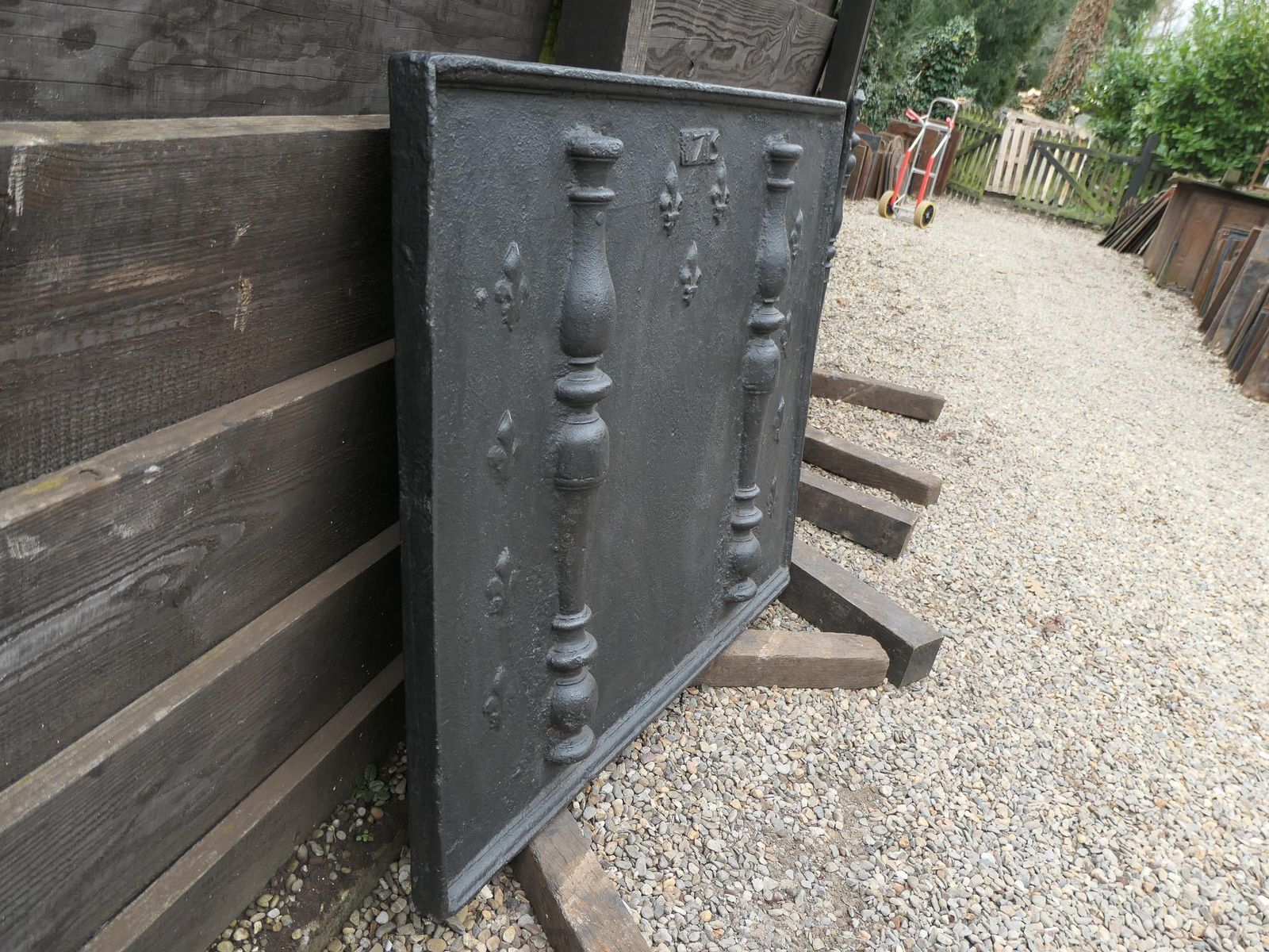 Large 18th Century French Fireback / Backsplash With Pillars And Fleurs De Lys photo buy