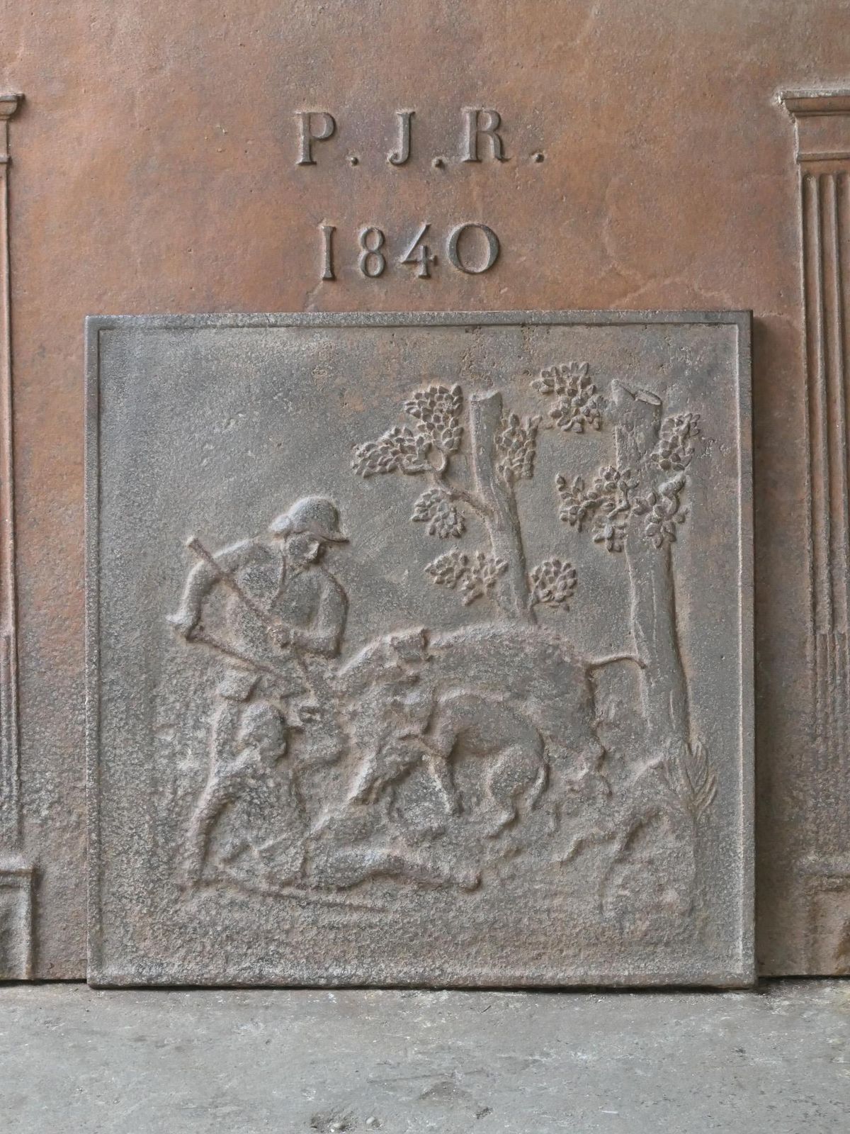 French Napoleon III 'The Hunt' Fireback / Backsplash, 19th Century photo for sale