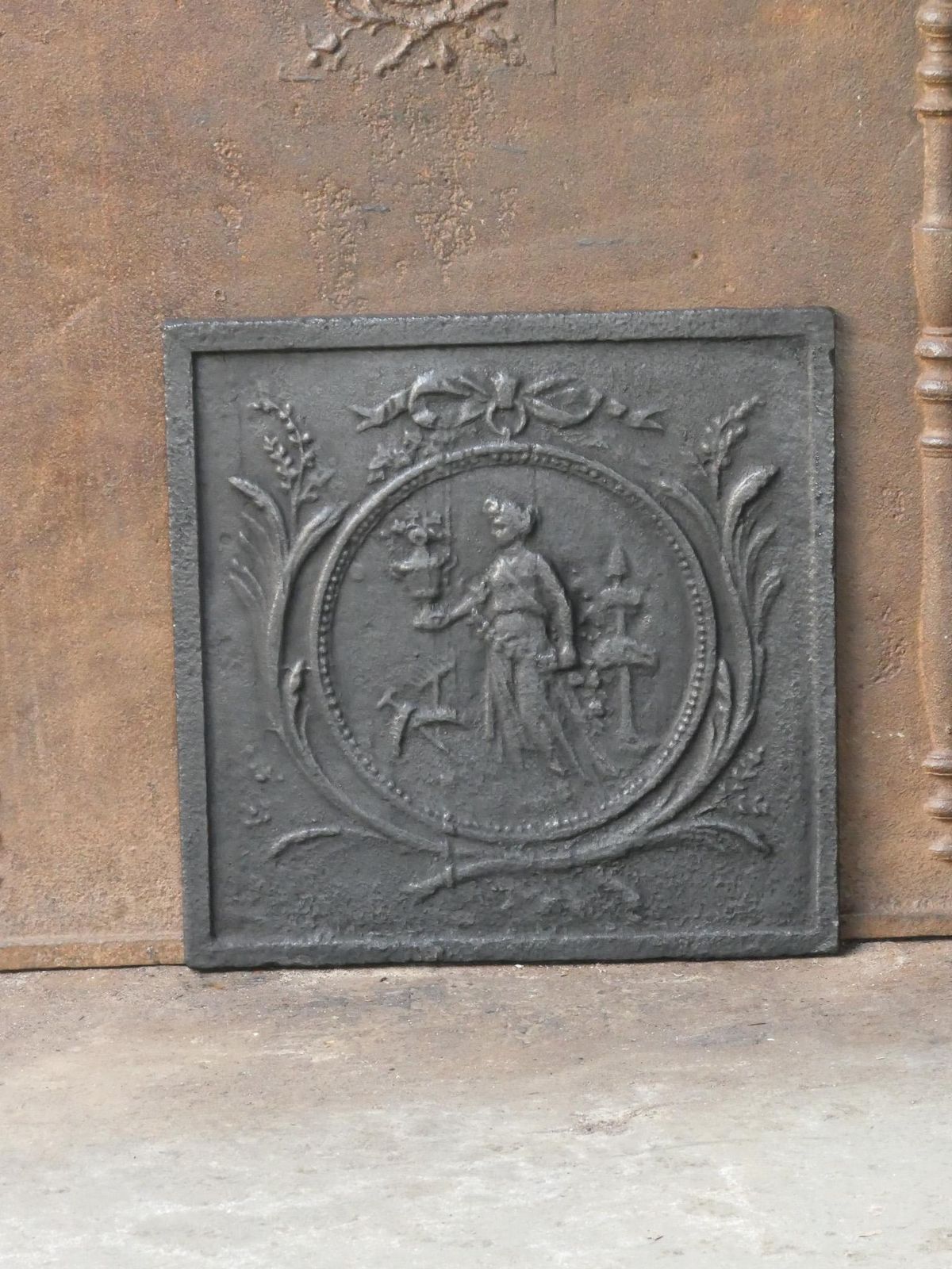 Antique French 'Gardening' Fireback / Backsplash, 18th   19th Century photo furniture