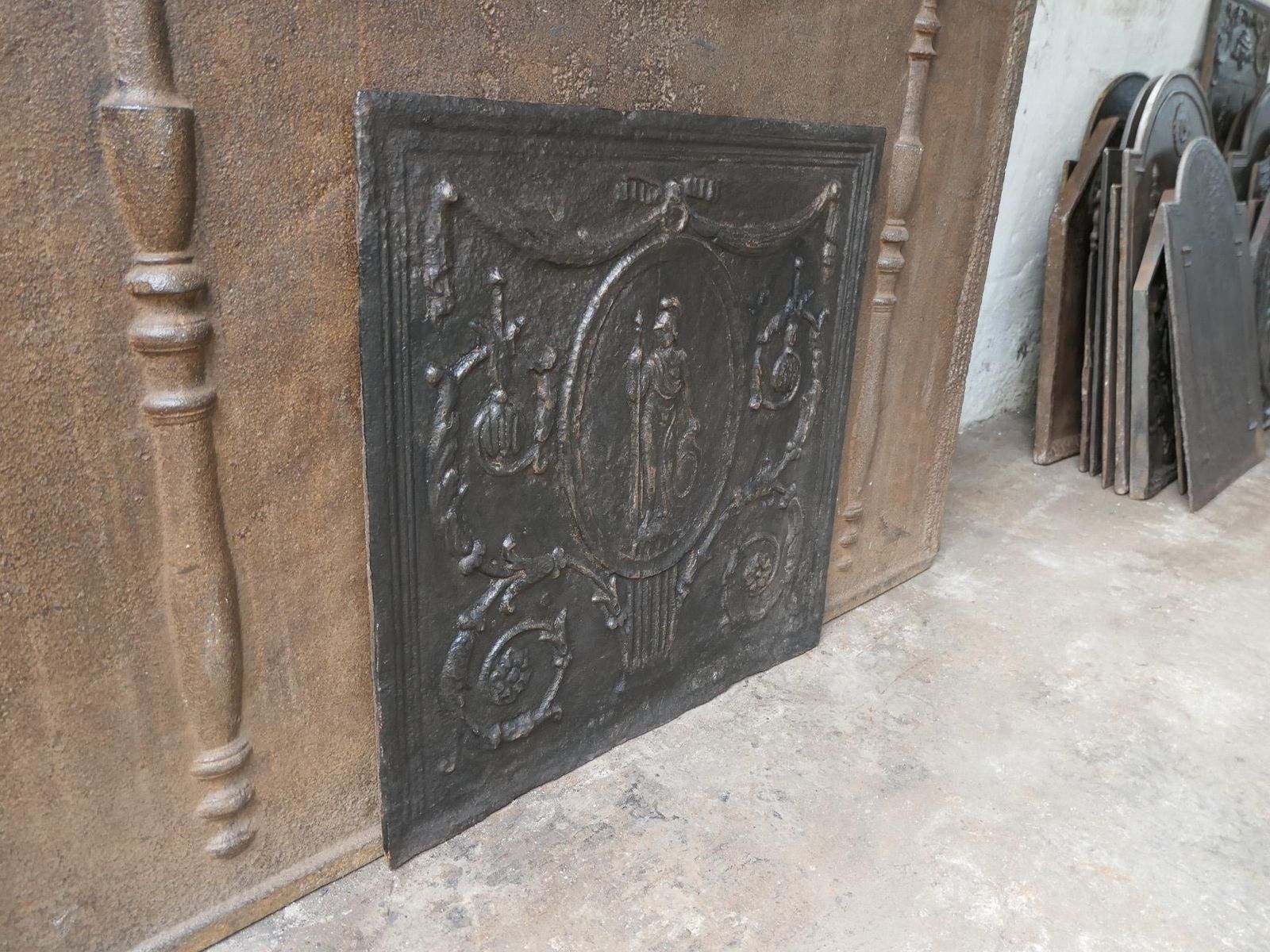 Home Fixtures Antique French Neoclassical 'Minerva' Fireback / Backsplash, 18th 19th Century photo